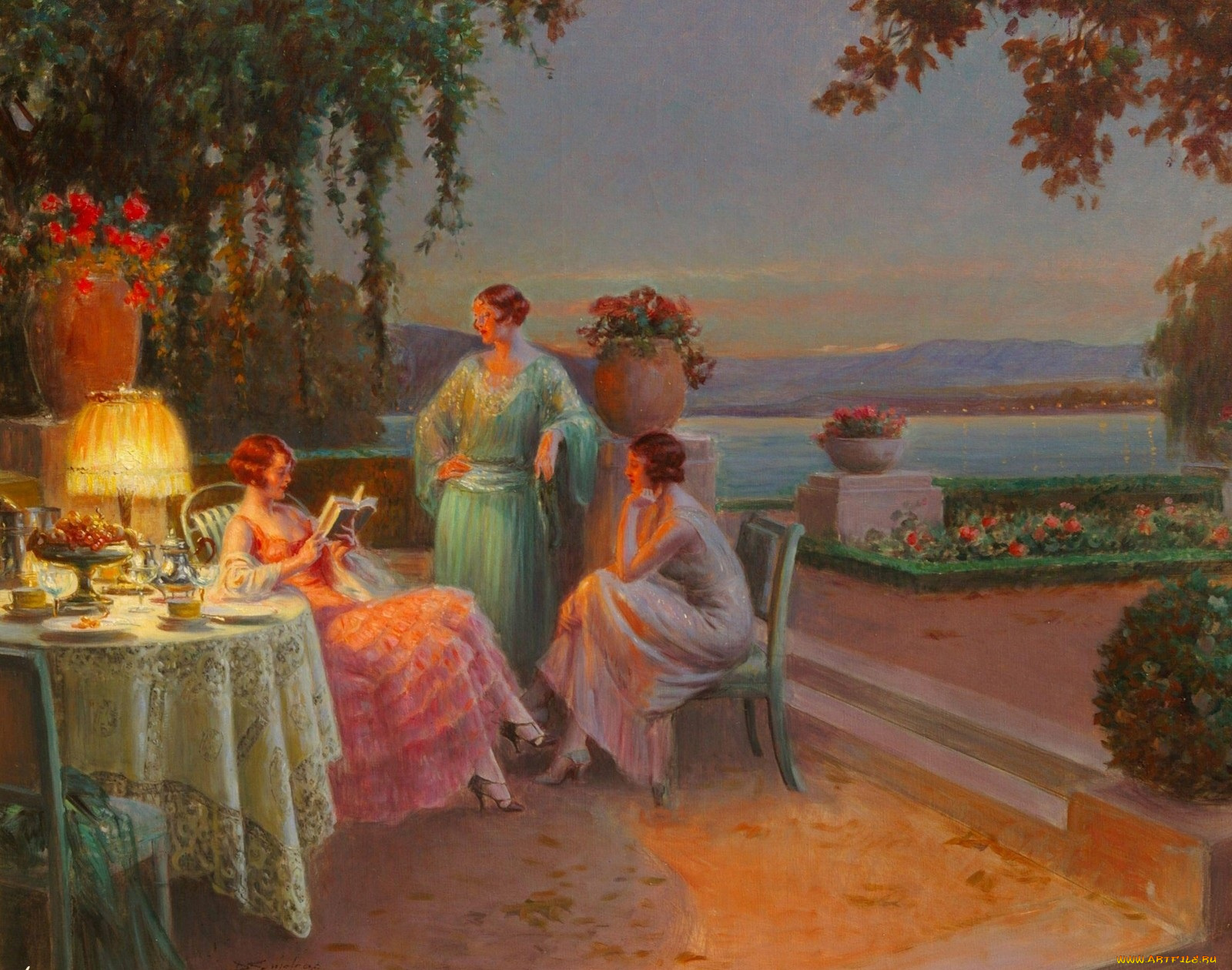 рисованные, delphin, enjolras, девушки, на, террасе