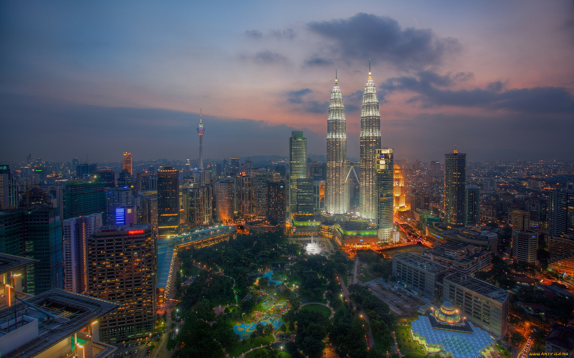 kuala, lumpur, города, куала, лумпур, малайзия, ночь, город, огни, башни