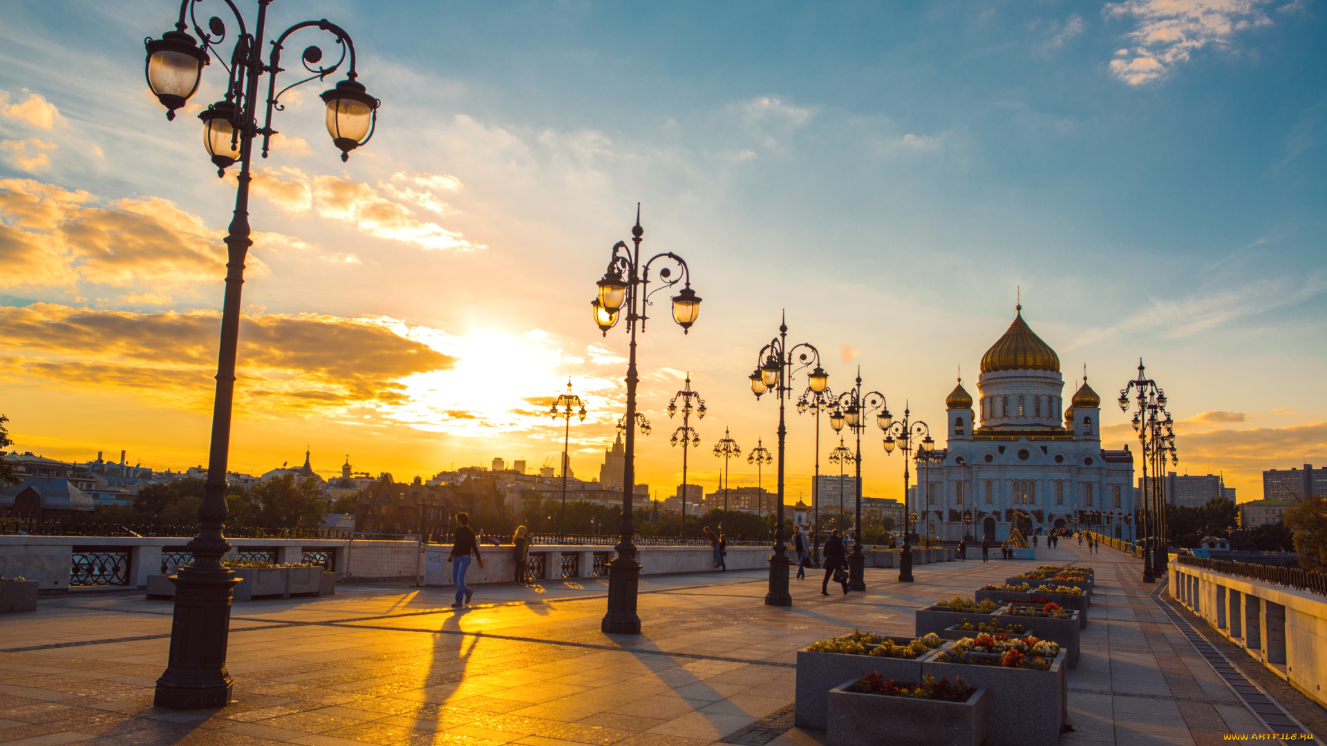 города, москва, россия, храм, христа, спасителя, фонари, вечер