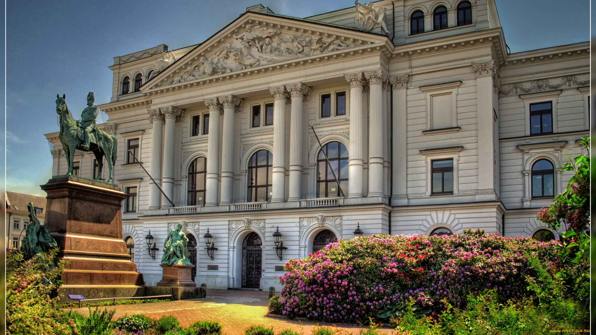 neues, rathaus, altona, hamburg, города, здания, дома, статуи, здание, клумбы, парк, цветы