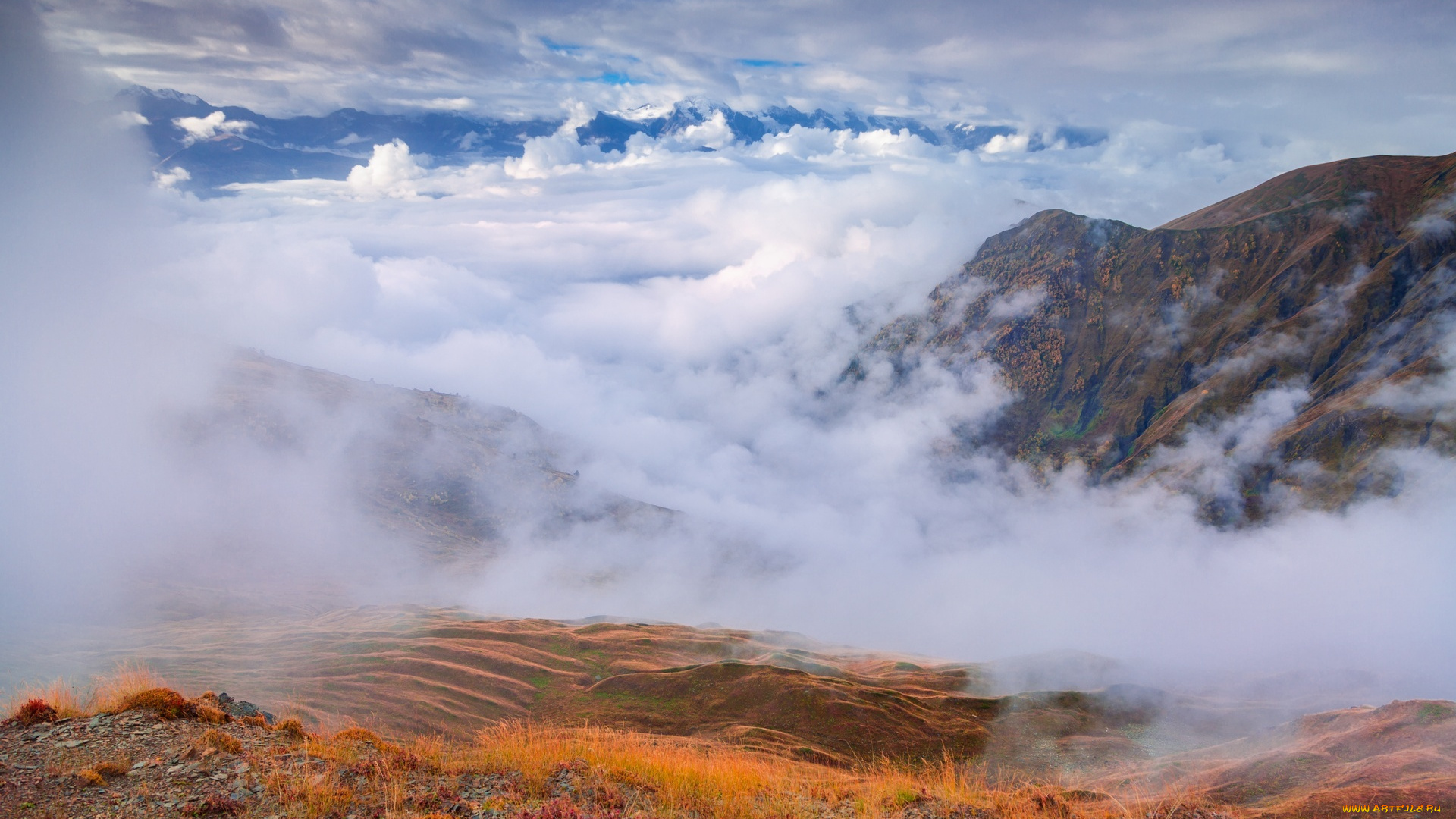 верхняя, сванетия, , грузия, природа, горы, луга, туман, облака