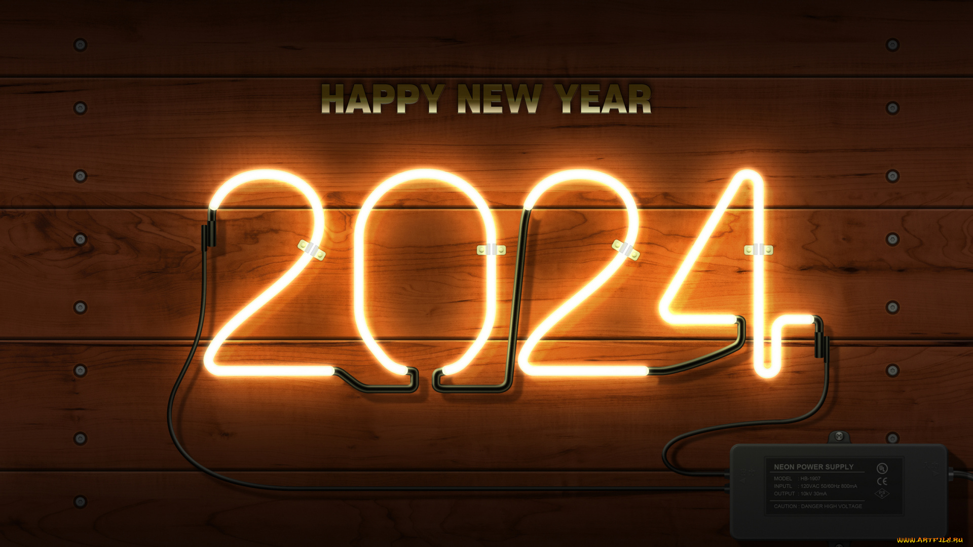 праздничные, -, разное, , новый, год, новый, 2024, год, неоновая, вывеска, неон, блок, питания, огни, простой, фон, праздник