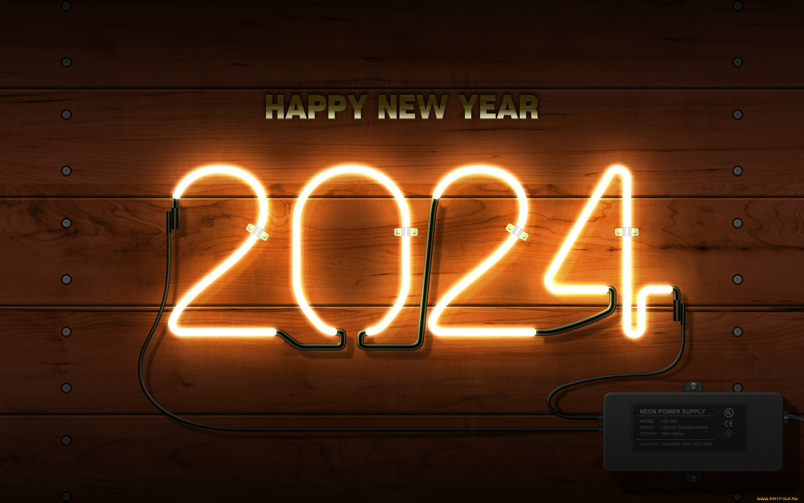 праздничные, -, разное, , новый, год, новый, 2024, год, неоновая, вывеска, неон, блок, питания, огни, простой, фон, праздник