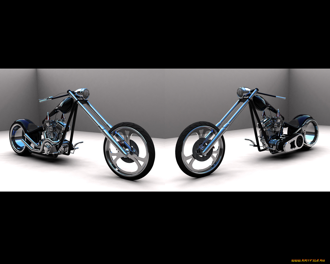 black, chopper, by, scogs, мотоциклы, 3d