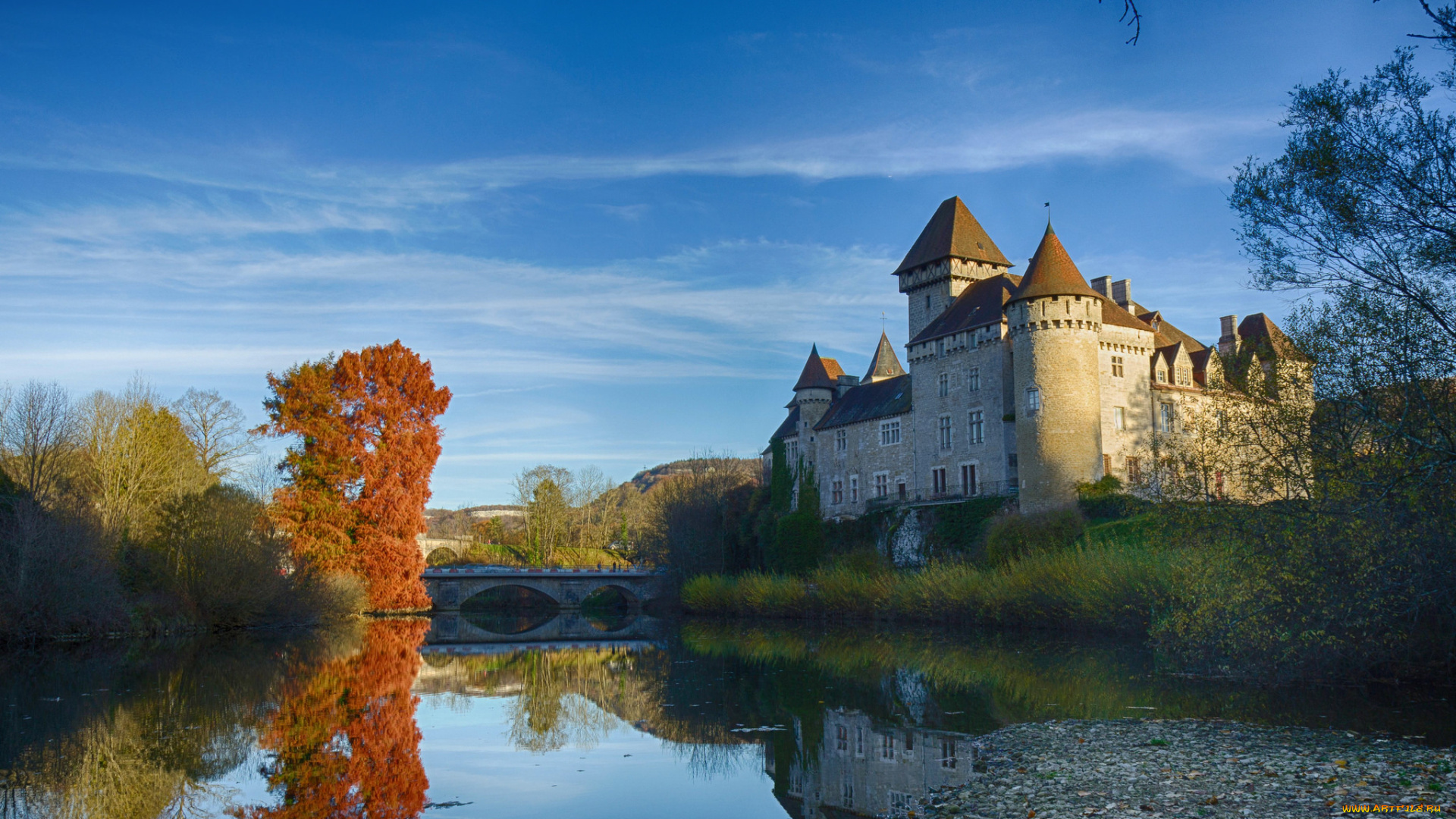 chateau, cleron, города, замки, франции, парк, замок, пруд