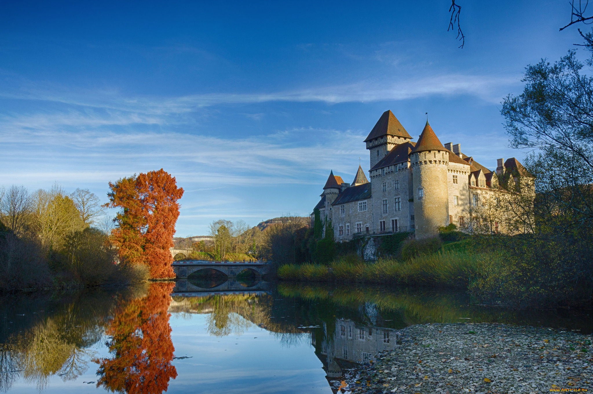 chateau, cleron, города, замки, франции, парк, замок, пруд