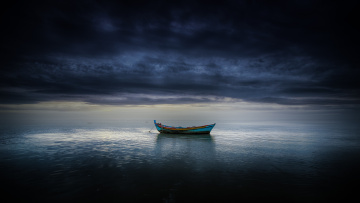 Картинка корабли лодки +шлюпки море лодка буря облака горизонт серые