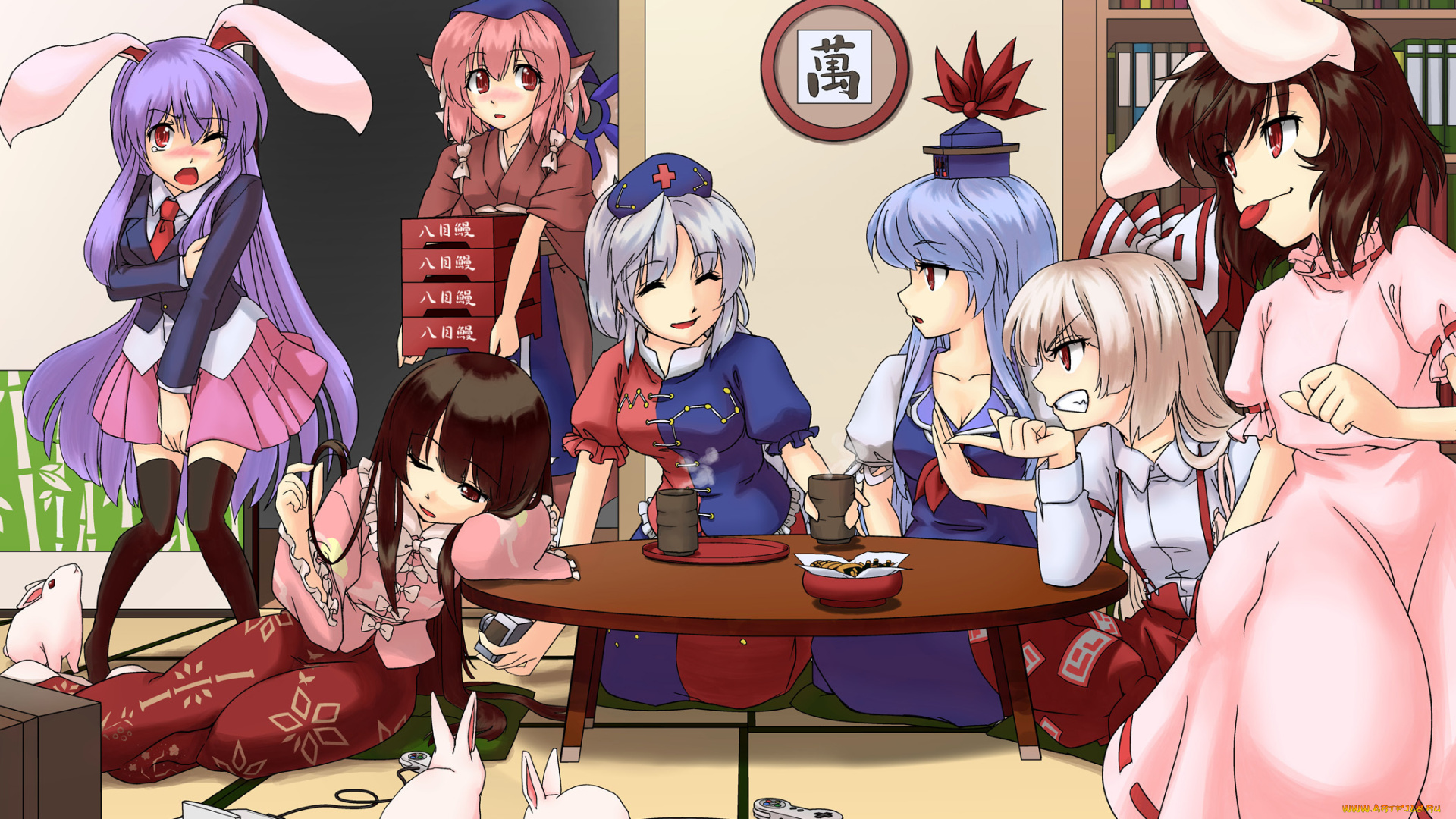 аниме, touhou, фон, девушки, взгляд