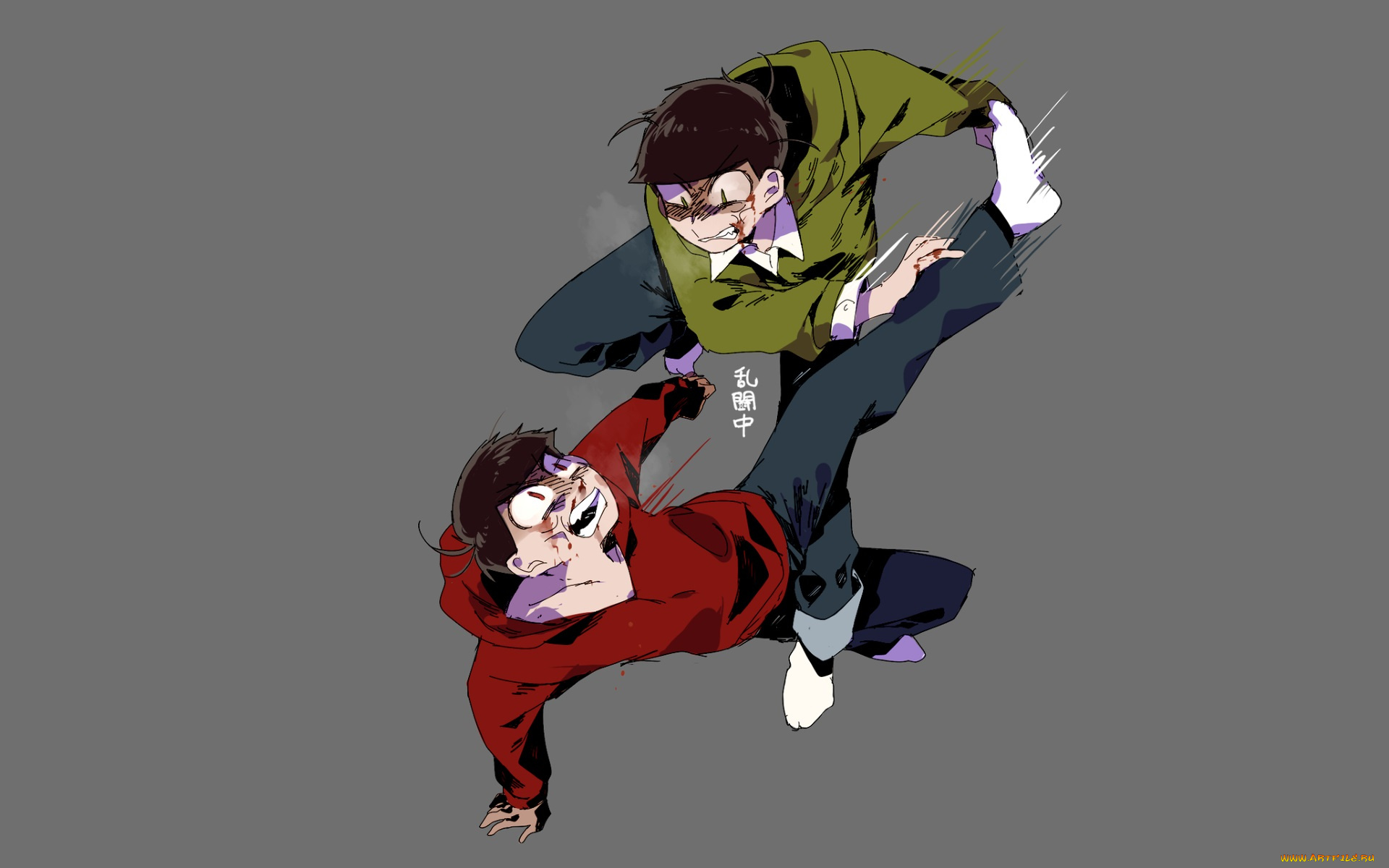 аниме, osomatsu-san, драка