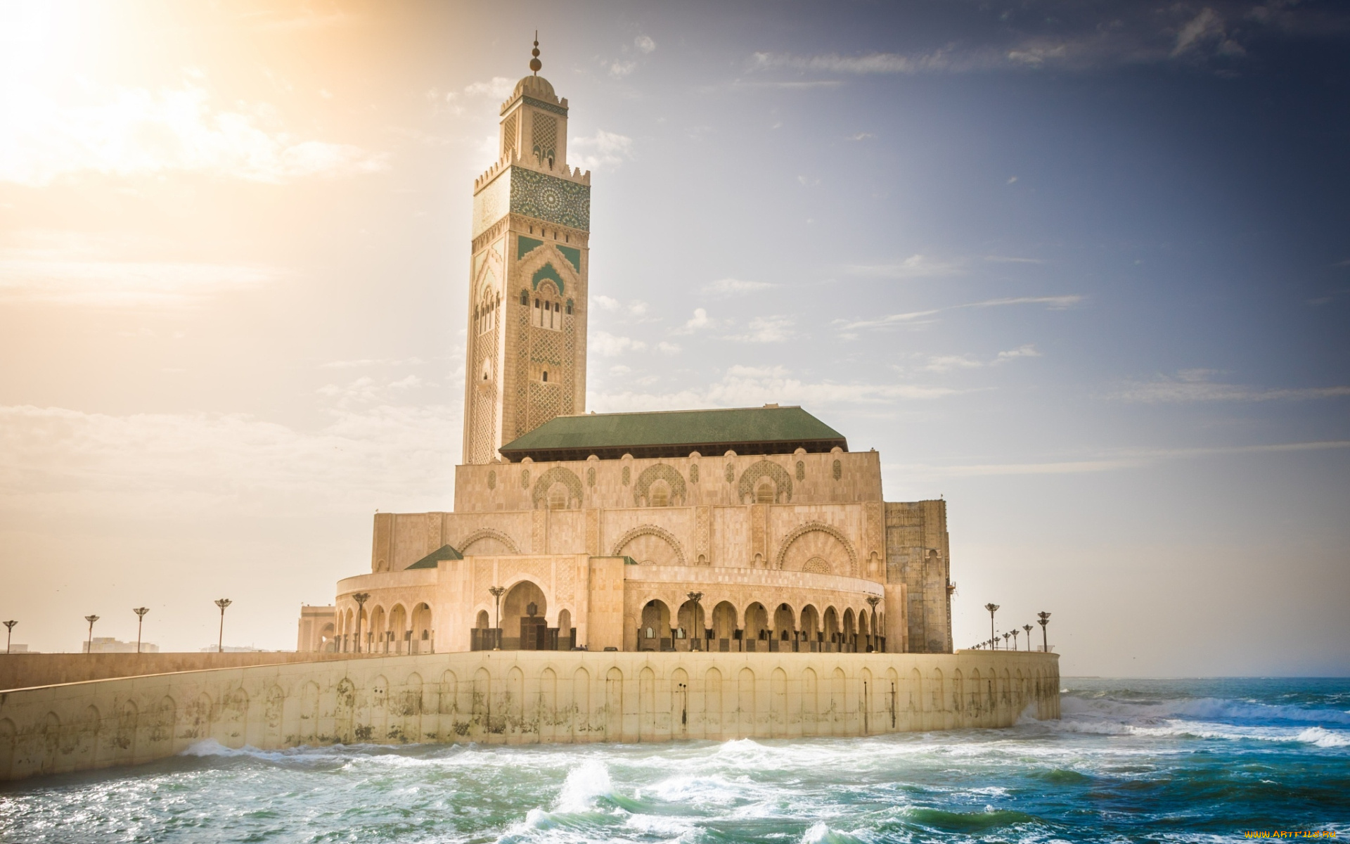 города, -, мечети, , медресе, касабланка, мечеть, хасана, мавританская, архитектура, марокко, побережье, атлантический, океан