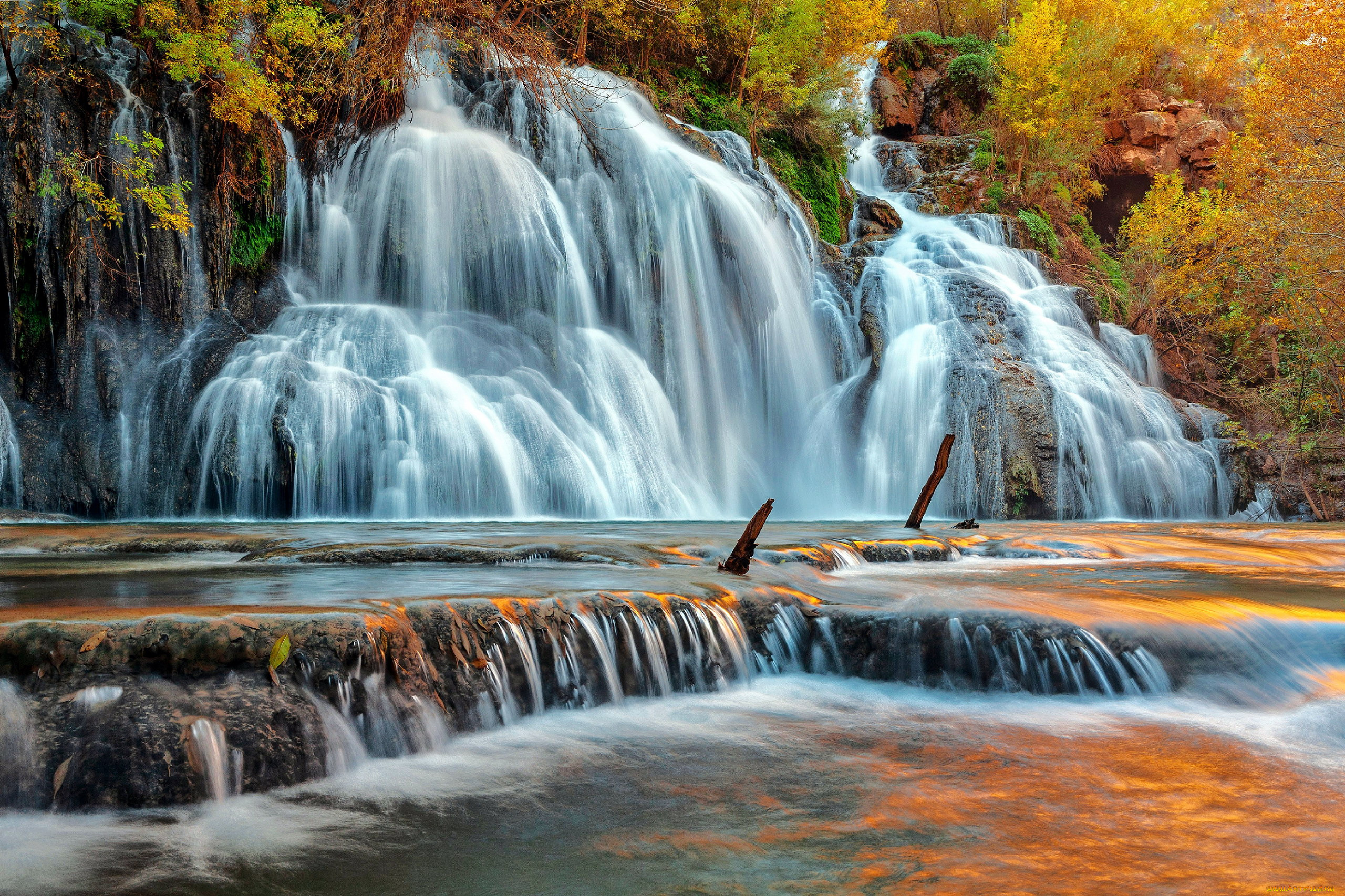 navajo, waterfall, arizona, природа, водопады, navajo, waterfall