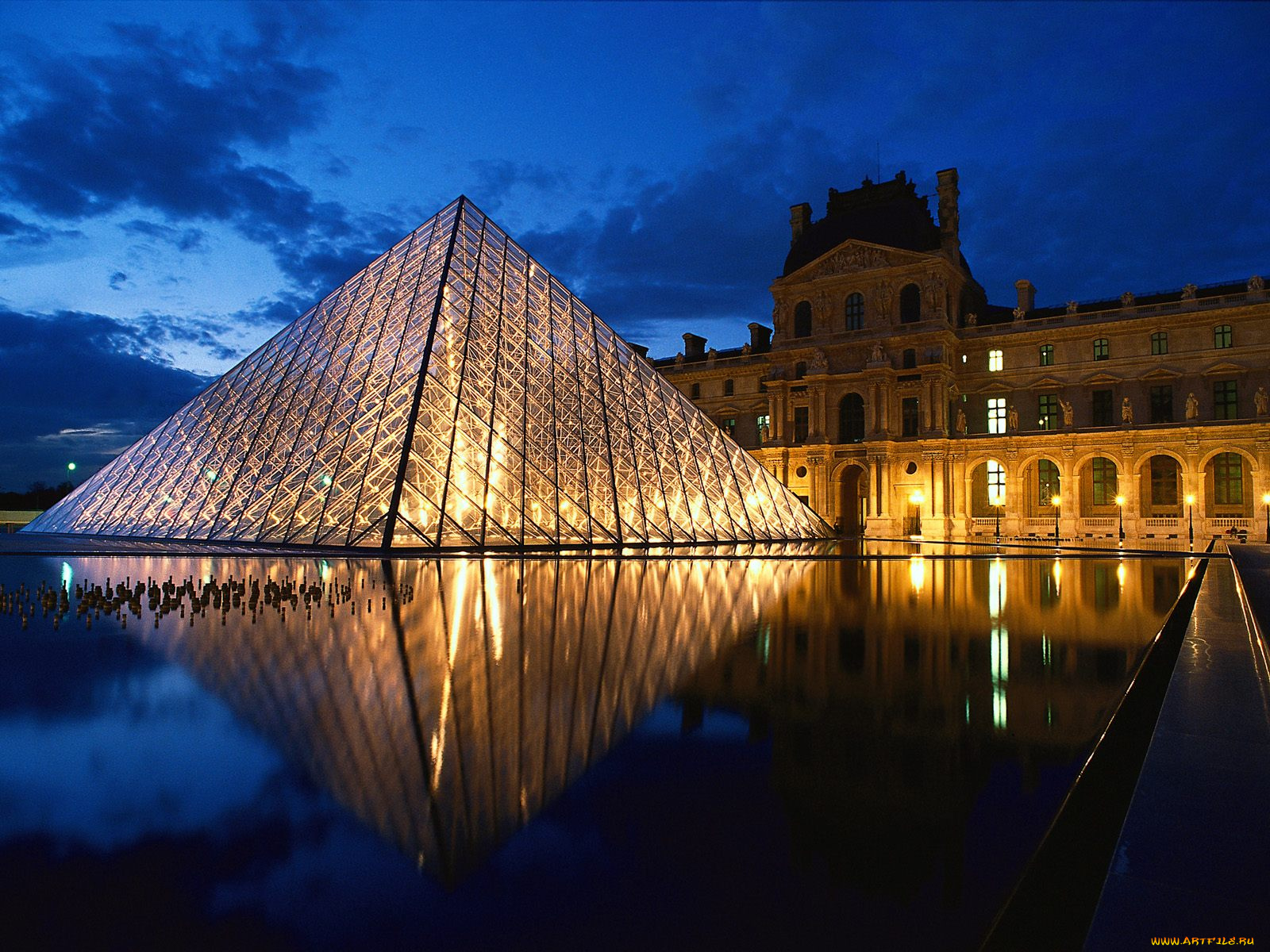 pyramid, at, louvre, museum, paris, france, города, париж, франция