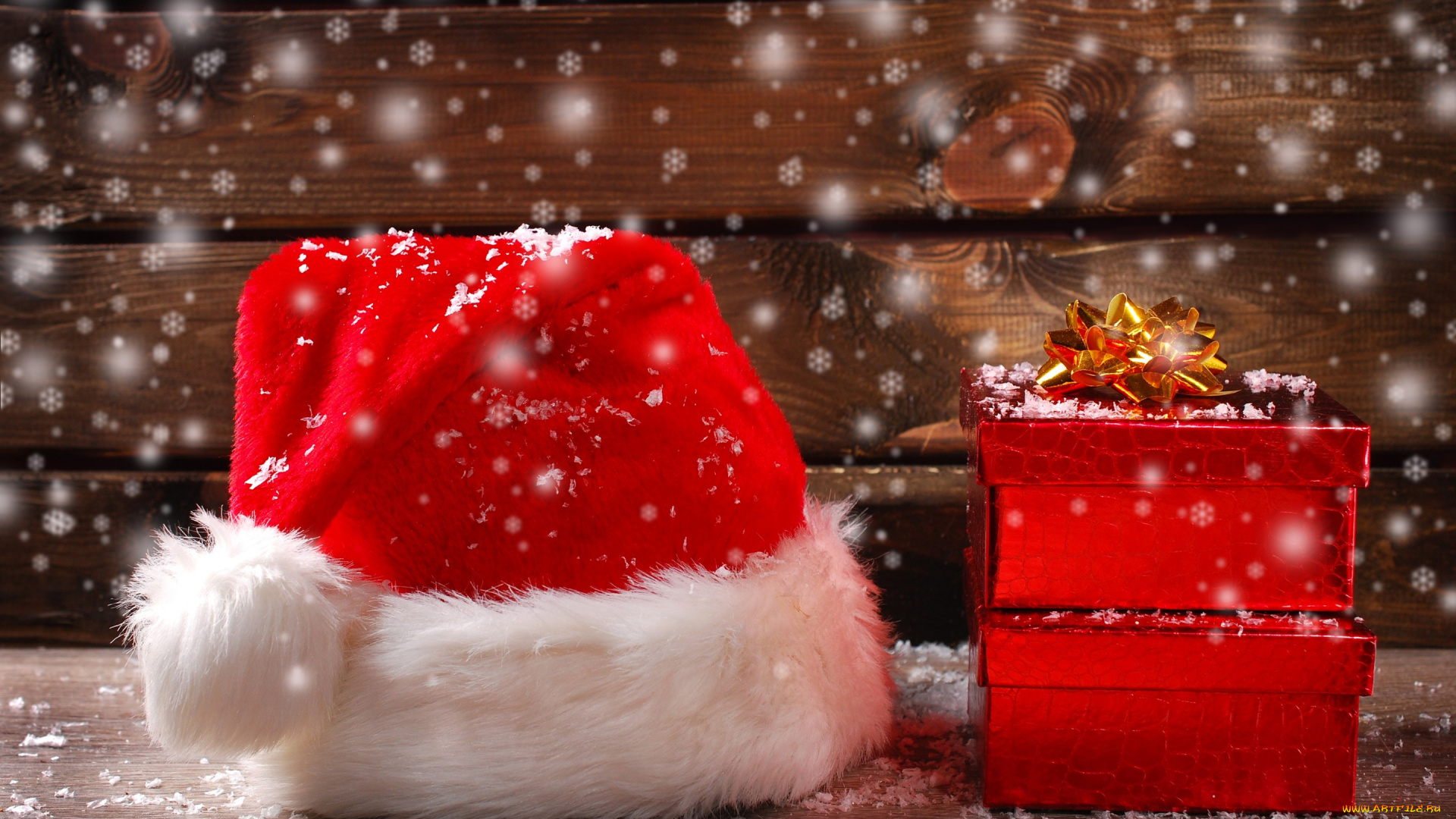 праздничные, подарки, и, коробочки, merry, christmas, new, year, decoration, santa, hat, новый, год, рождество, подарок, снег