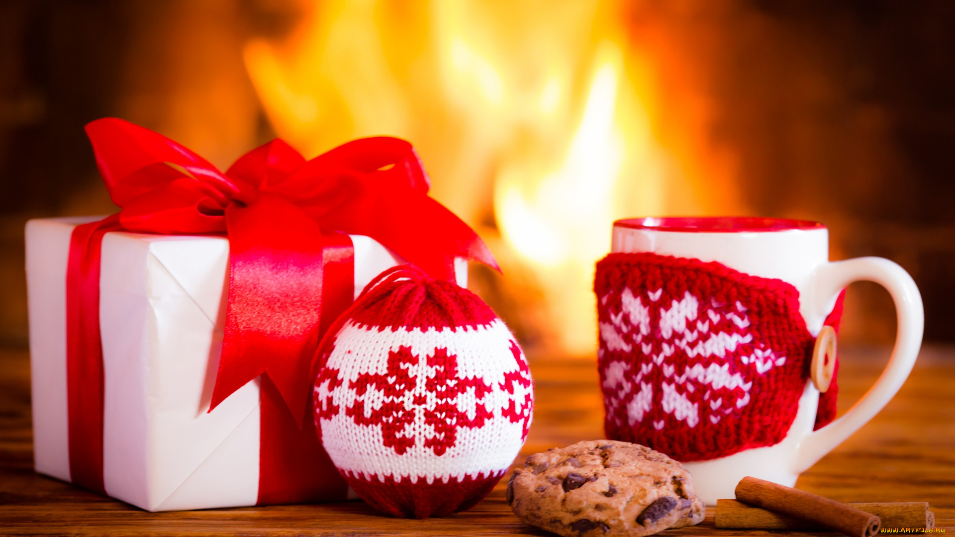 праздничные, подарки, и, коробочки, fire, xmas, christmas, камин, новый, год, рождество, decoration, cup