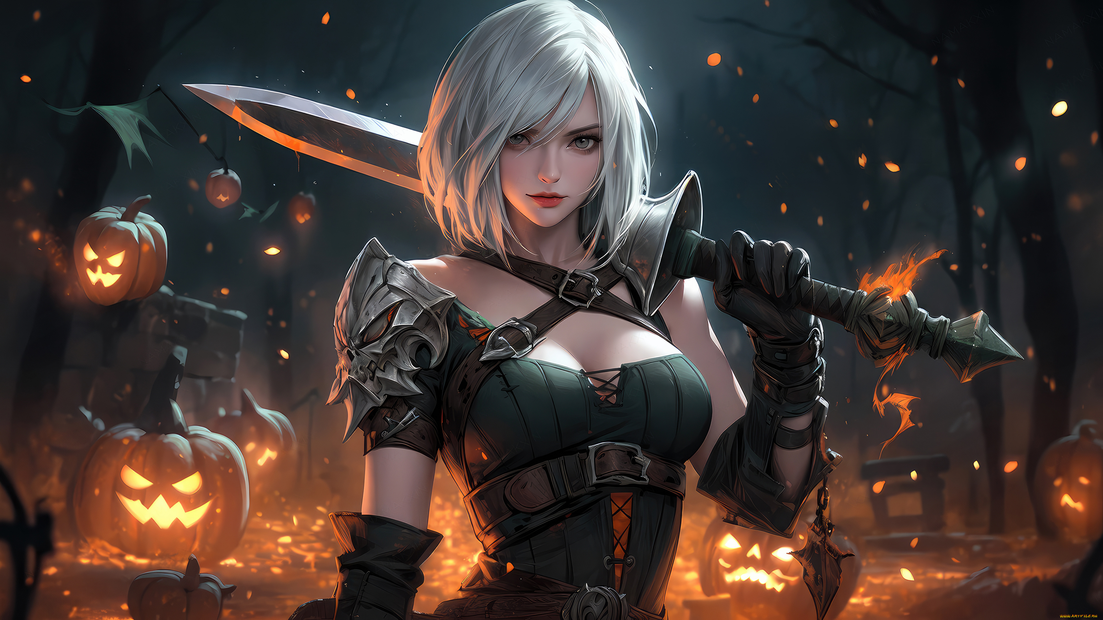 girl, фэнтези, девушки, anime, halloween, riven, sword