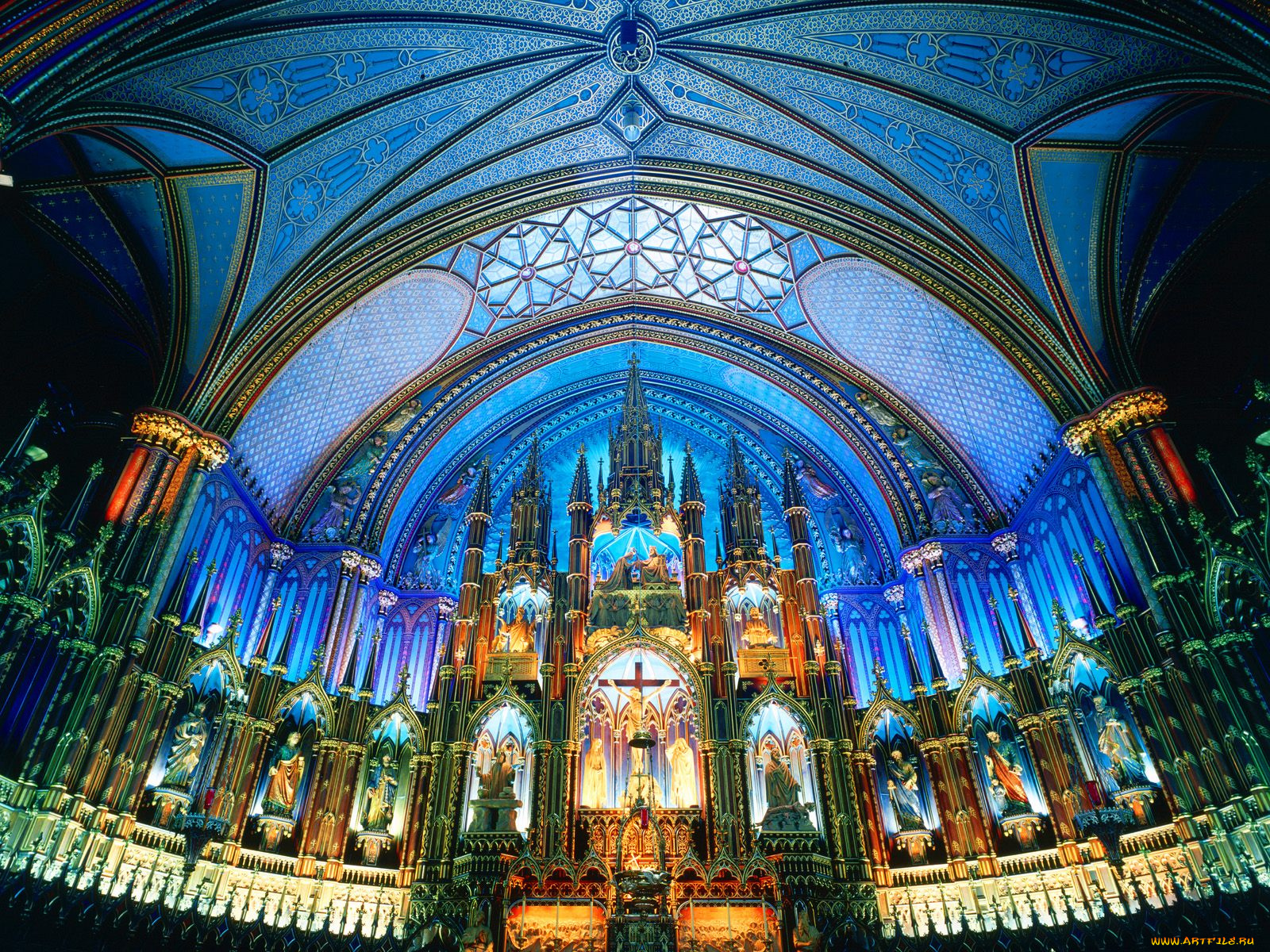 notre, dame, basilica, montreal, canada, интерьер, убранство, роспись, храма