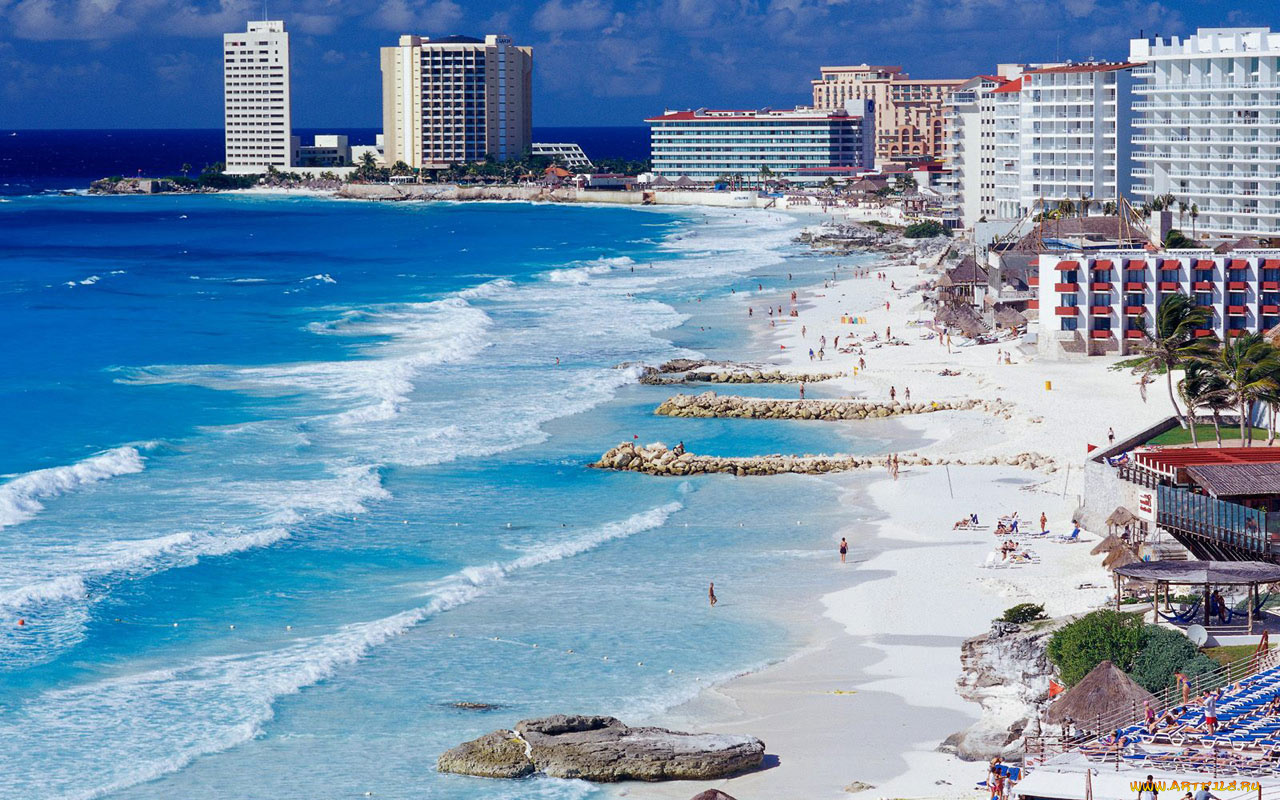 cancun, shoreline, mexico, города, пейзажи