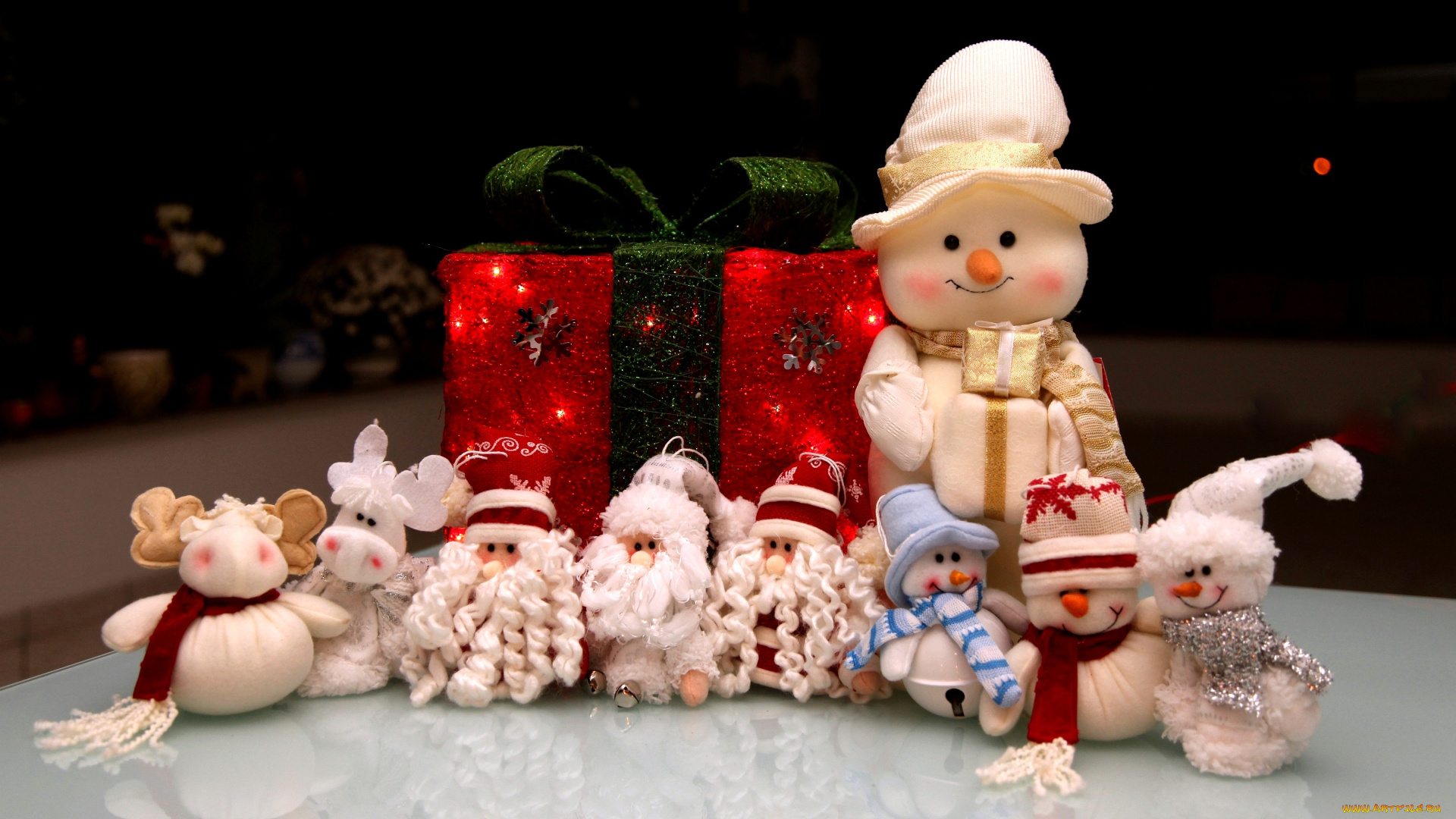 праздничные, мягкие, игрушки, снеговик, коробка, дед, мороз