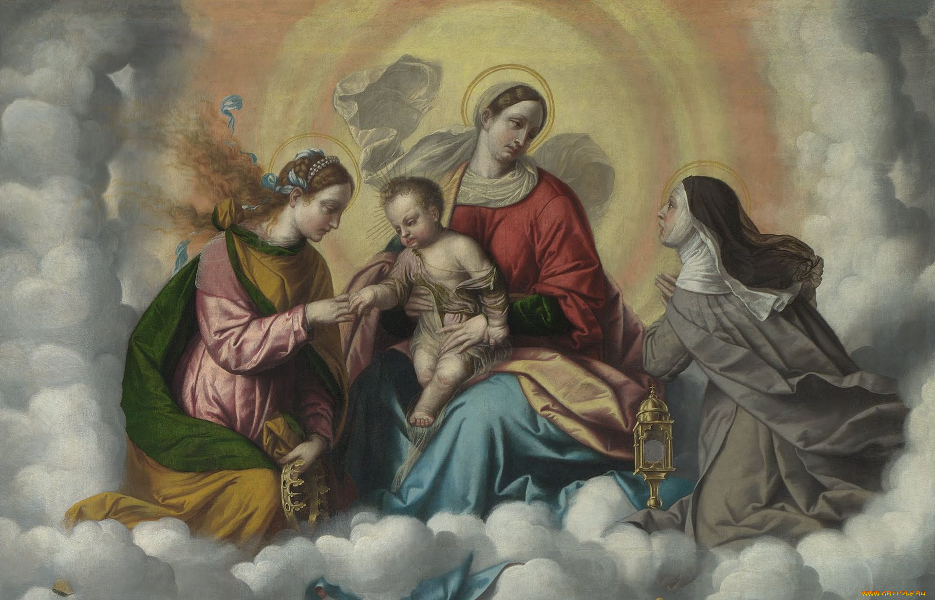 moretto, da, brescia, the, madonna, and, child, with, saints, фрагмент, рисованные