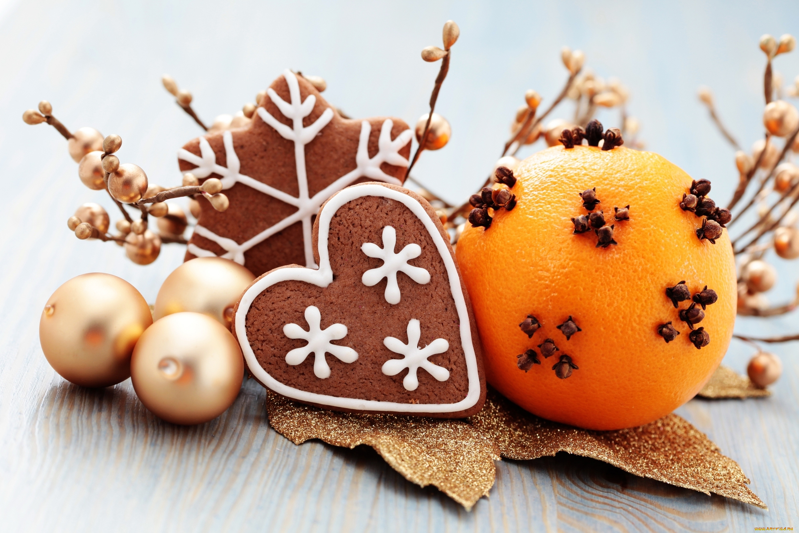 праздничные, угощения, шарики, печенье, апельсин