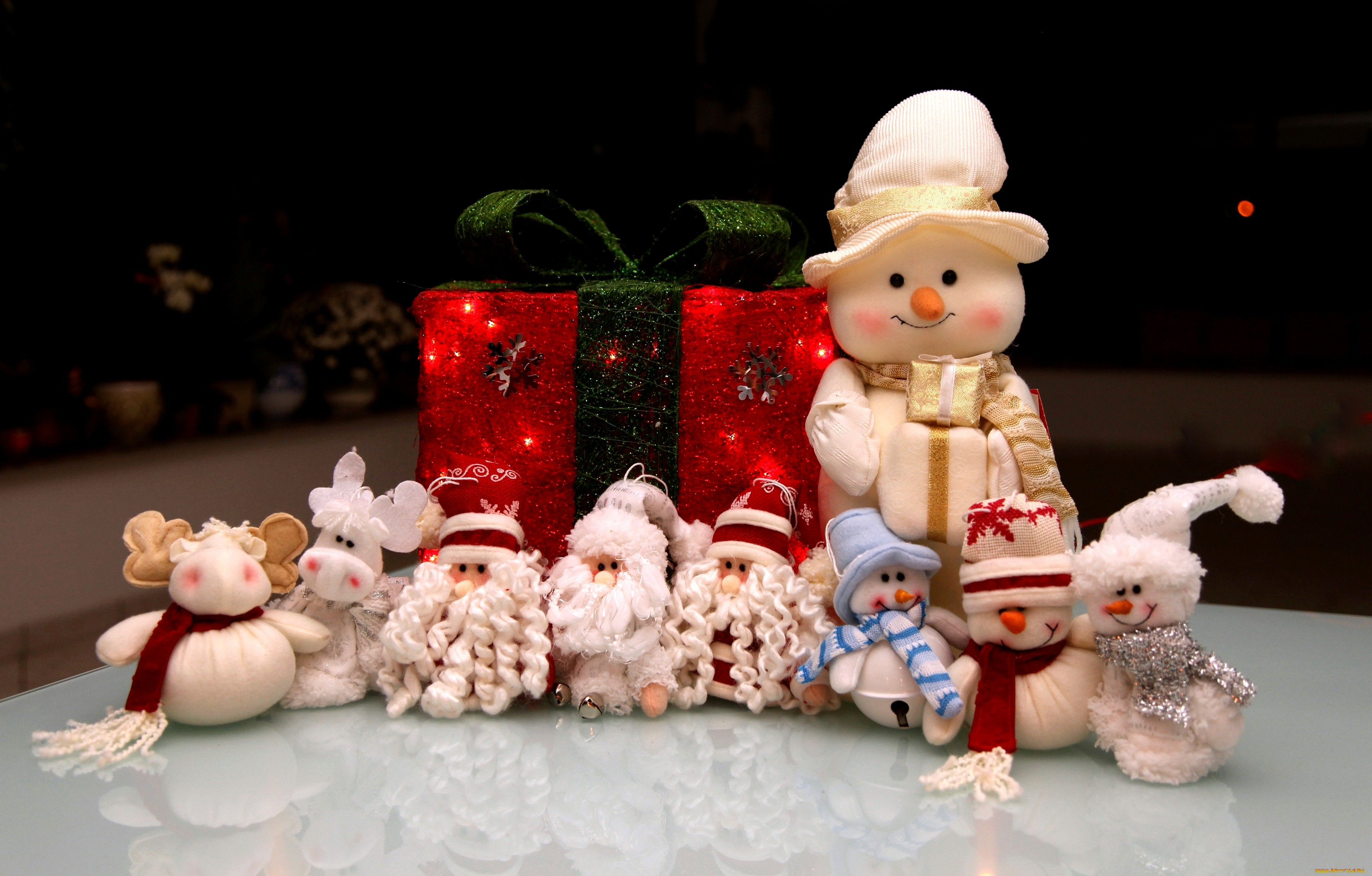 праздничные, мягкие, игрушки, снеговик, коробка, дед, мороз