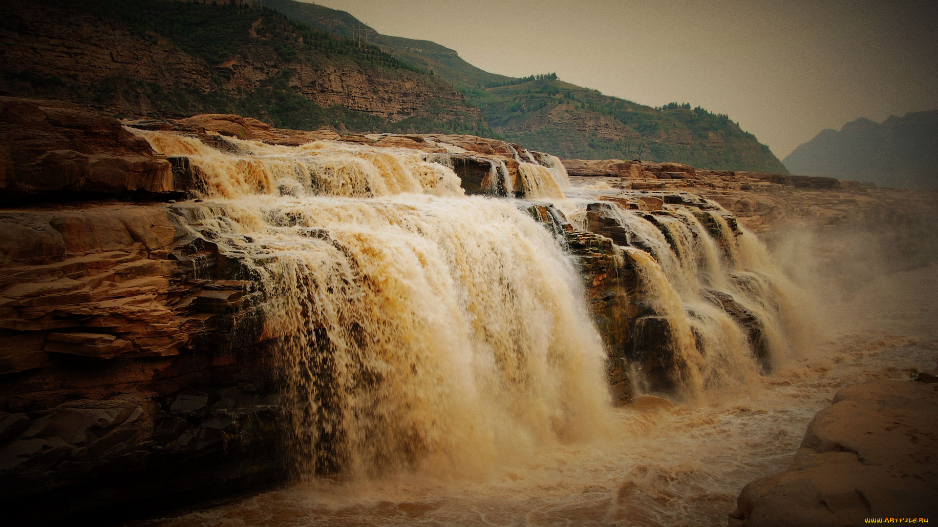 природа, водопады, hukou, river, waterfall, yellow, china