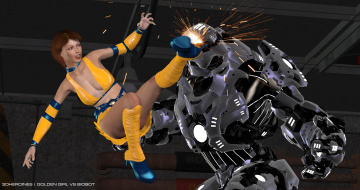 Картинка 3д+графика fantasy+ фантазия робот девушка драка