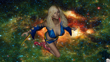 Картинка 3д+графика fantasy+ фантазия девушка супермен полет космос