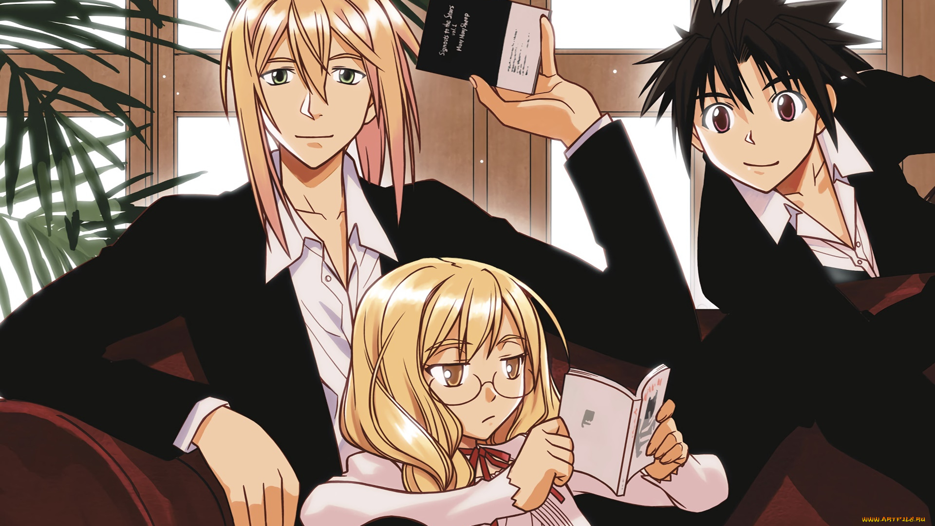 uq, holder, аниме, парни, фон, взгляд