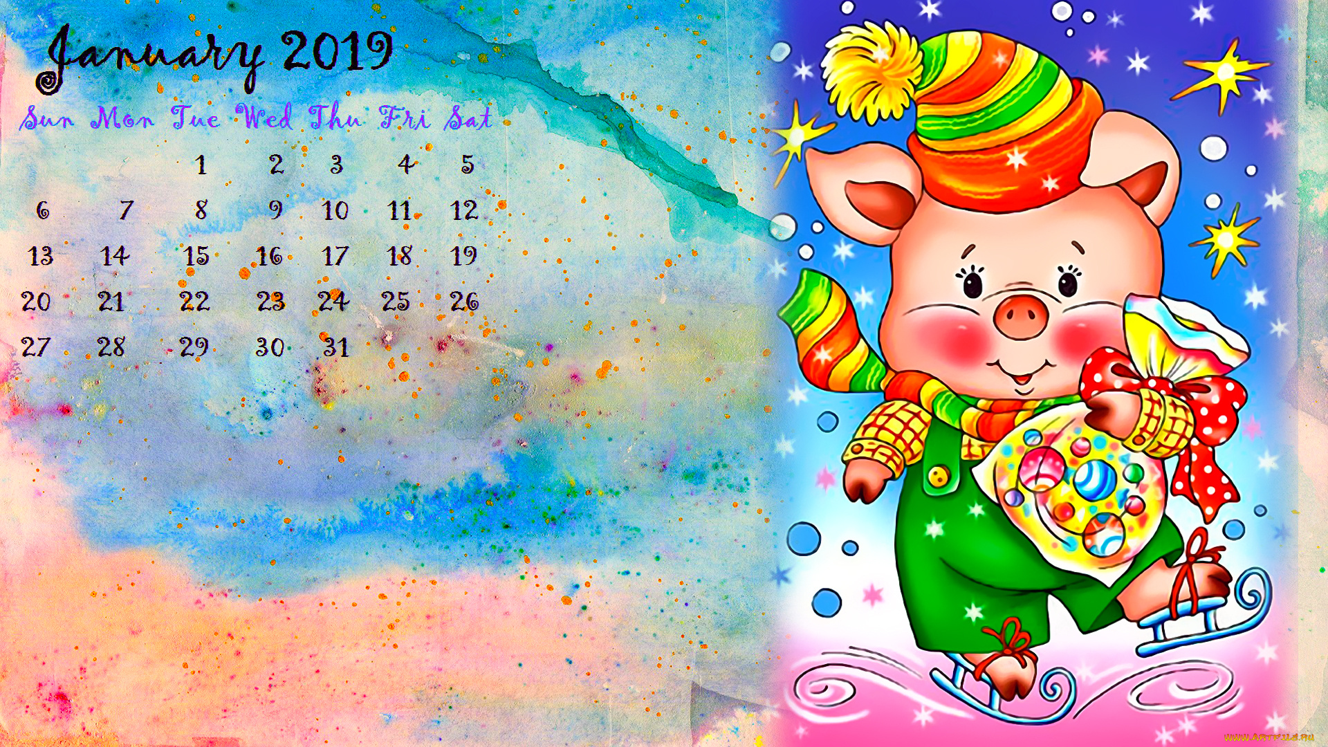 календари, праздники, , салюты, шапка, свинья, конфеты, поросенок, коньки
