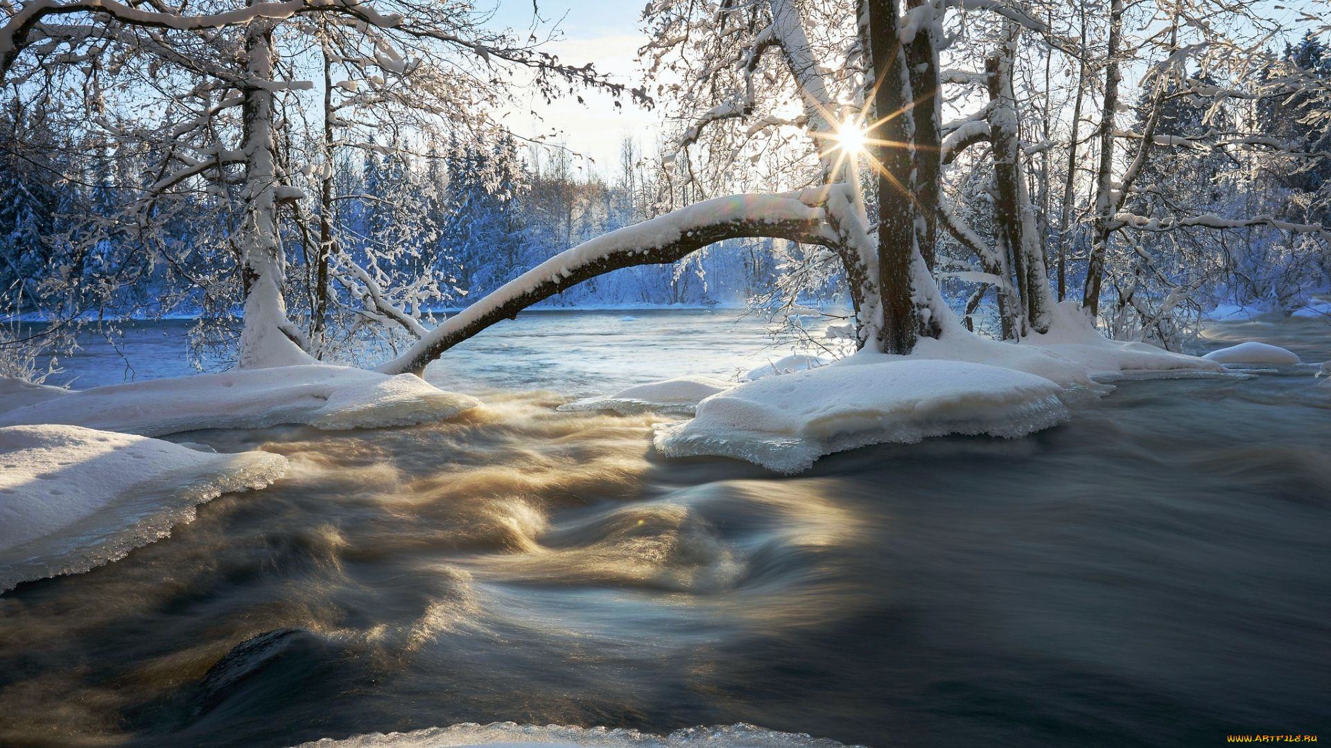 kuusaankoski, river, finland, природа, зима, kuusaankoski, river