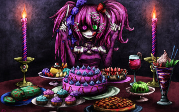 Картинка аниме vocaloid стол торт безумие сладкое пирожные вино