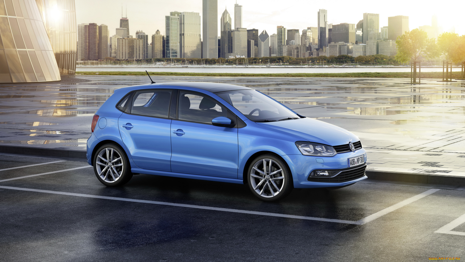 2014, volkswagen, polo, автомобили, volkswagen, polo, дома, дорога, голубой