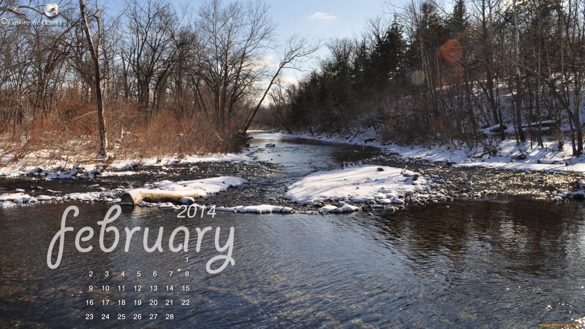 календари, природа, река, снег