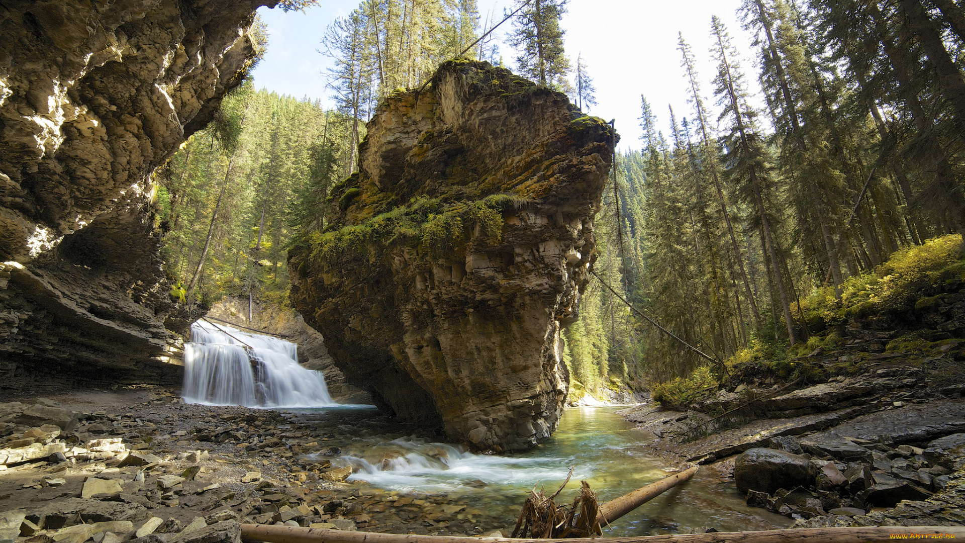 природа, водопады, скала, водопад, река, лес