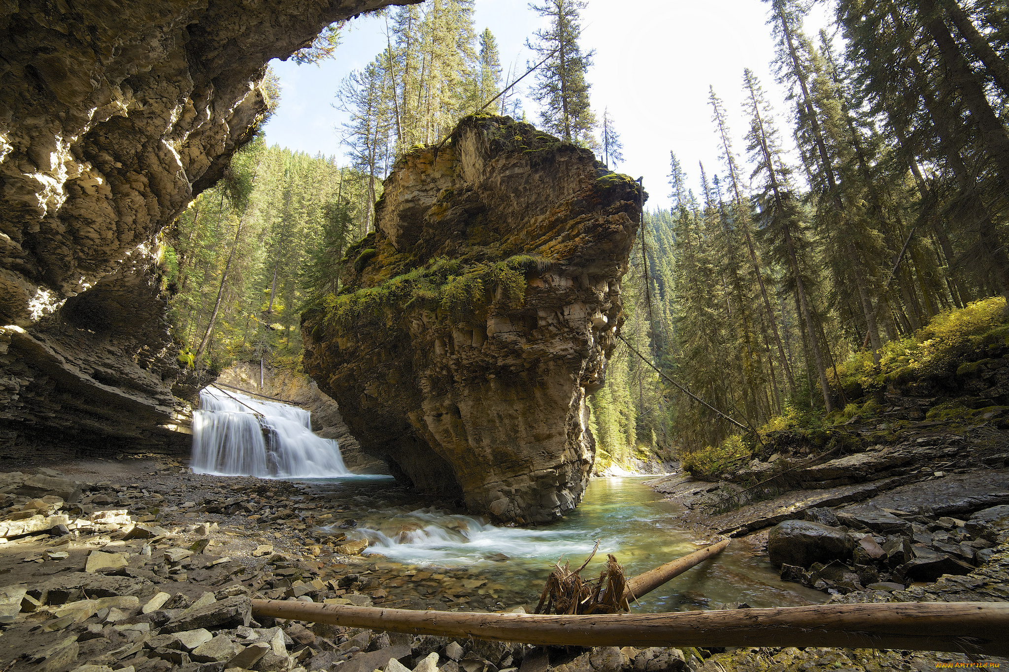 природа, водопады, скала, водопад, река, лес