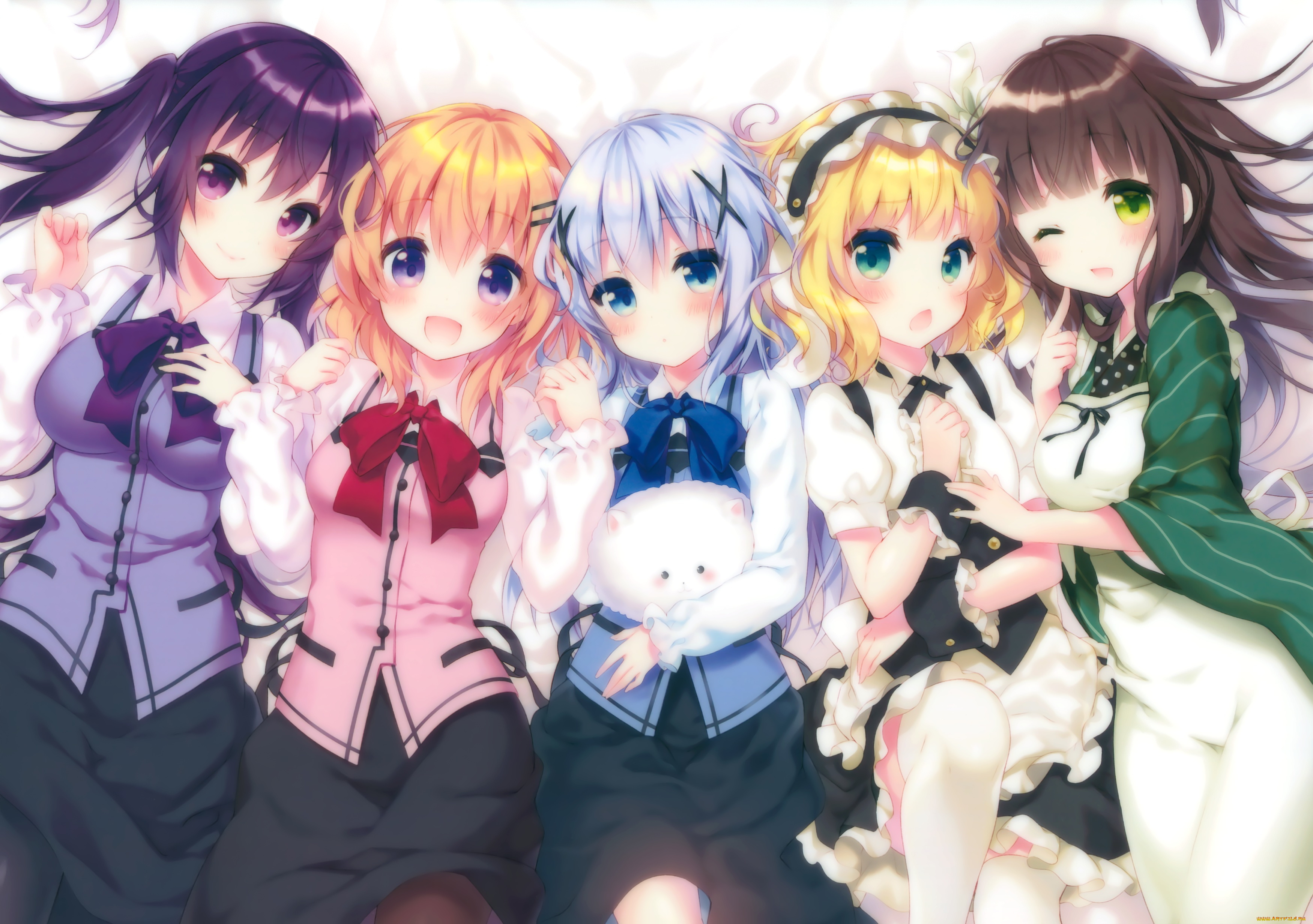 аниме, gochuumon, wa, usagi, desu, ka, tippy, riichu, ujimatsu, chiya, gochuumon, wa, usagi, desu, ka, kafuu, chino, hoto, kokoa, tedeza, rize, kirima, sharo