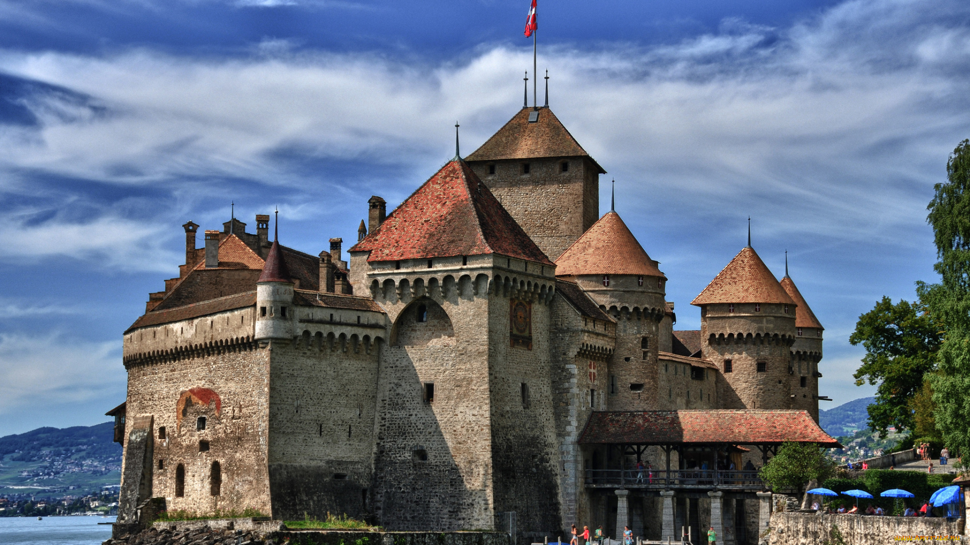 chillon, castle, города, шильонский, замок, швейцария, озеро