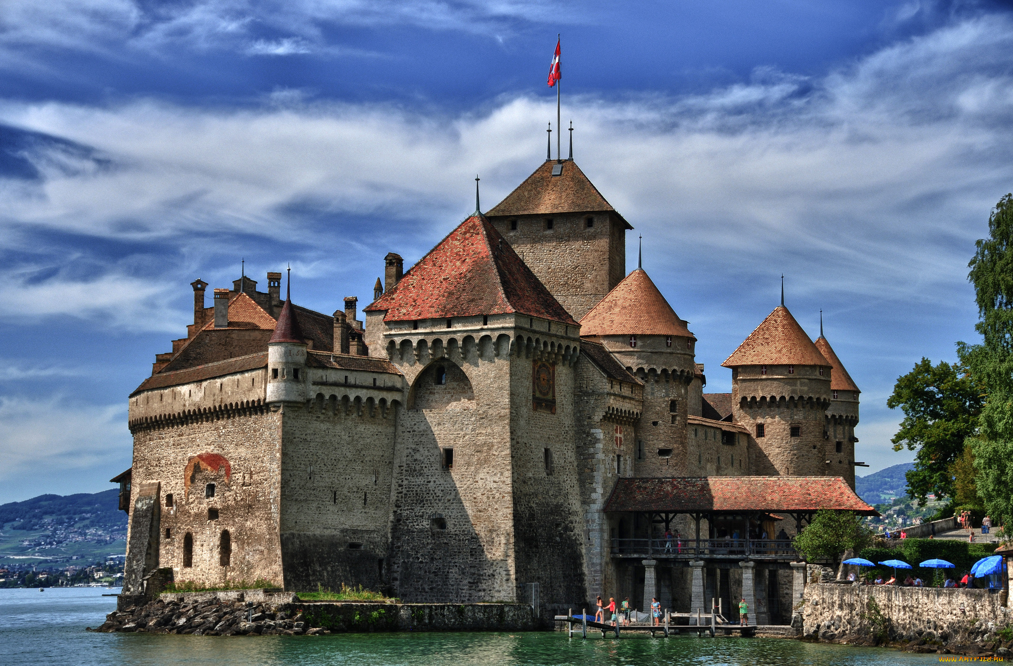 chillon, castle, города, шильонский, замок, швейцария, озеро