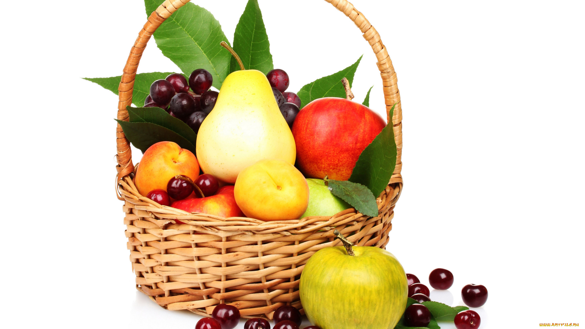 еда, фрукты, , ягоды, груши, яблоки, корзинка