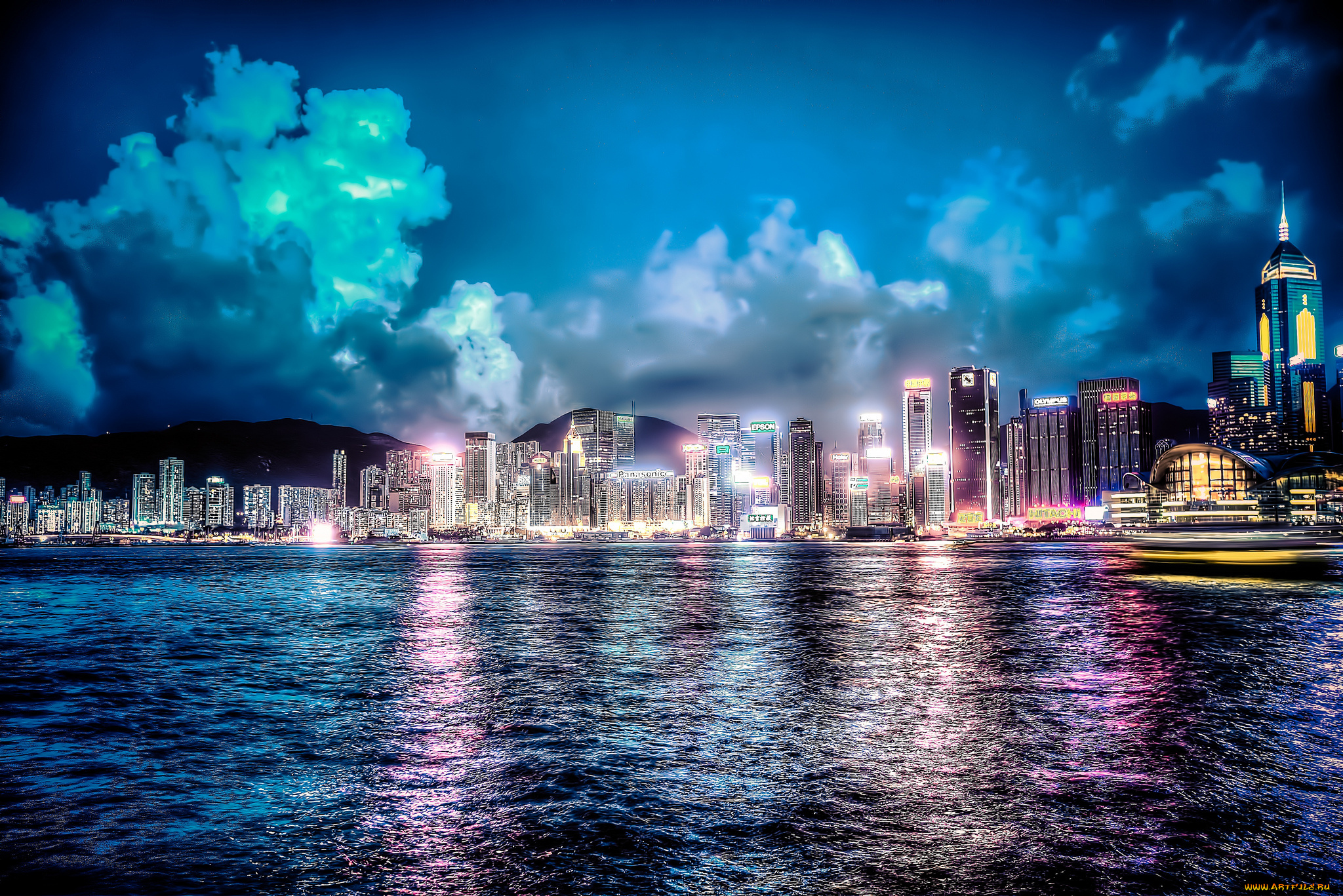 beautiful, hong, kong, города, гонконг, , китай, ночь, побережье, здания, фейерверк