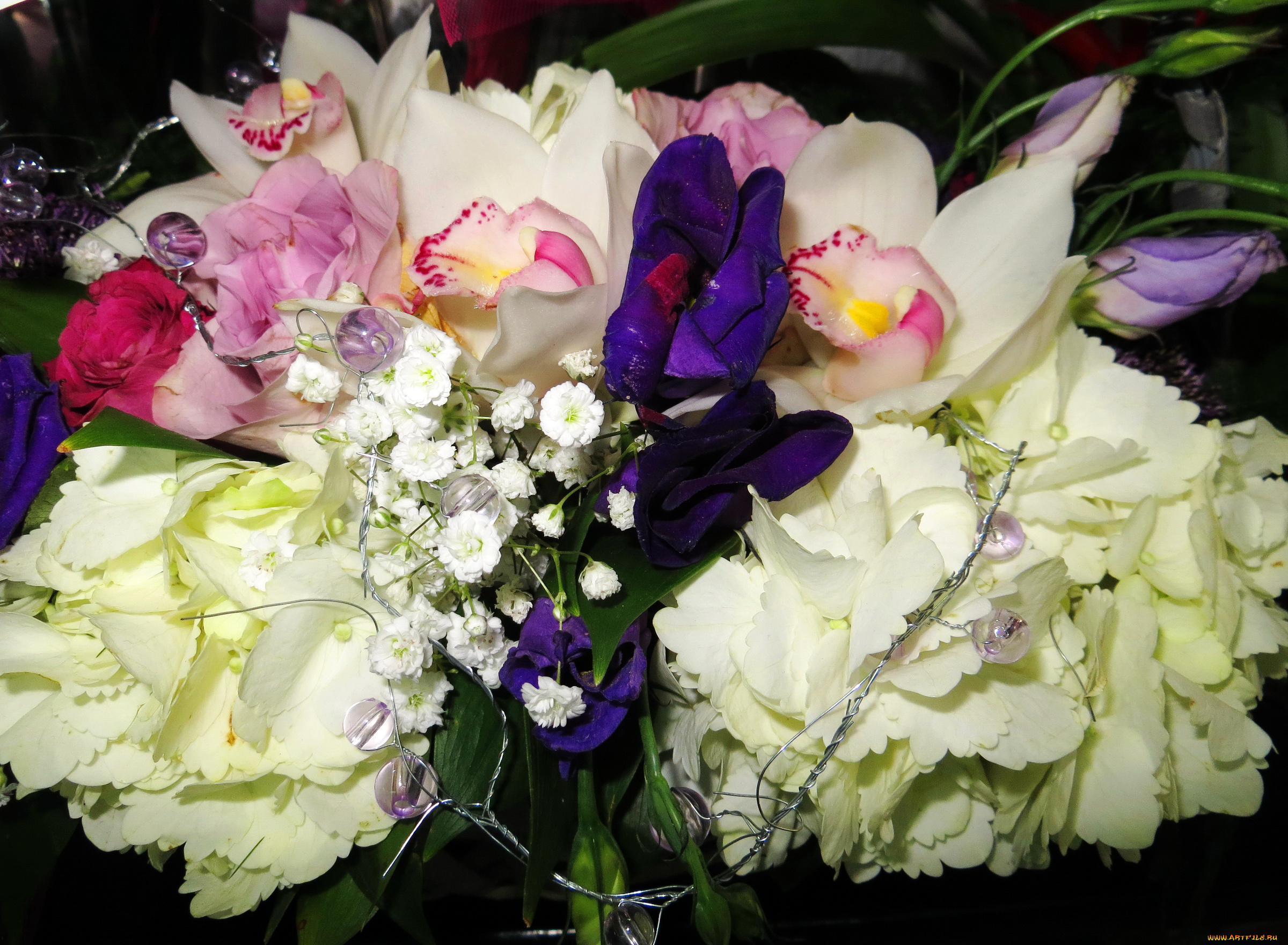 цветы, букеты, , композиции, гортензия, розы, орхидеи, эустома