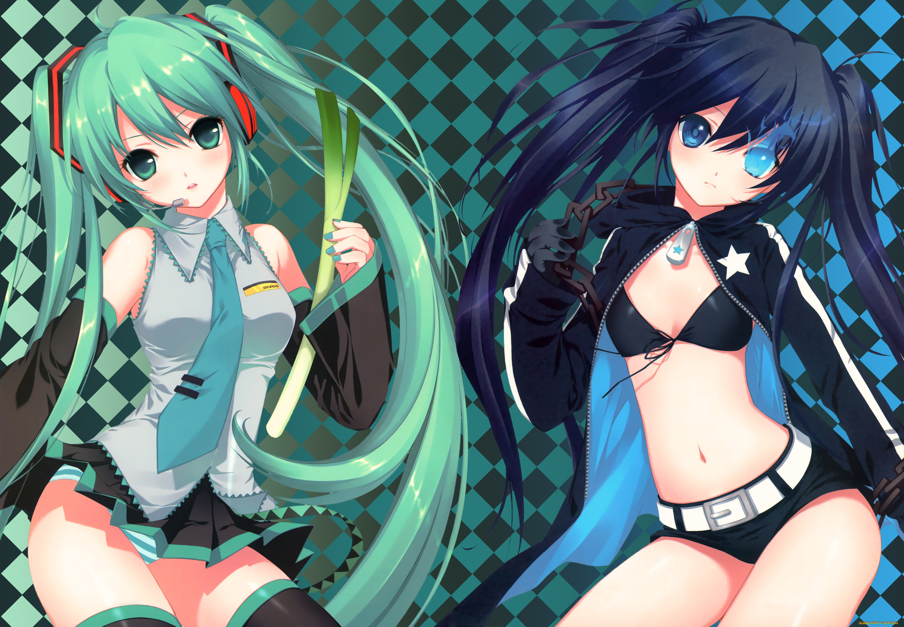 аниме, vocaloid, art, dmyo, hatsune, miku, black, rock, shooter