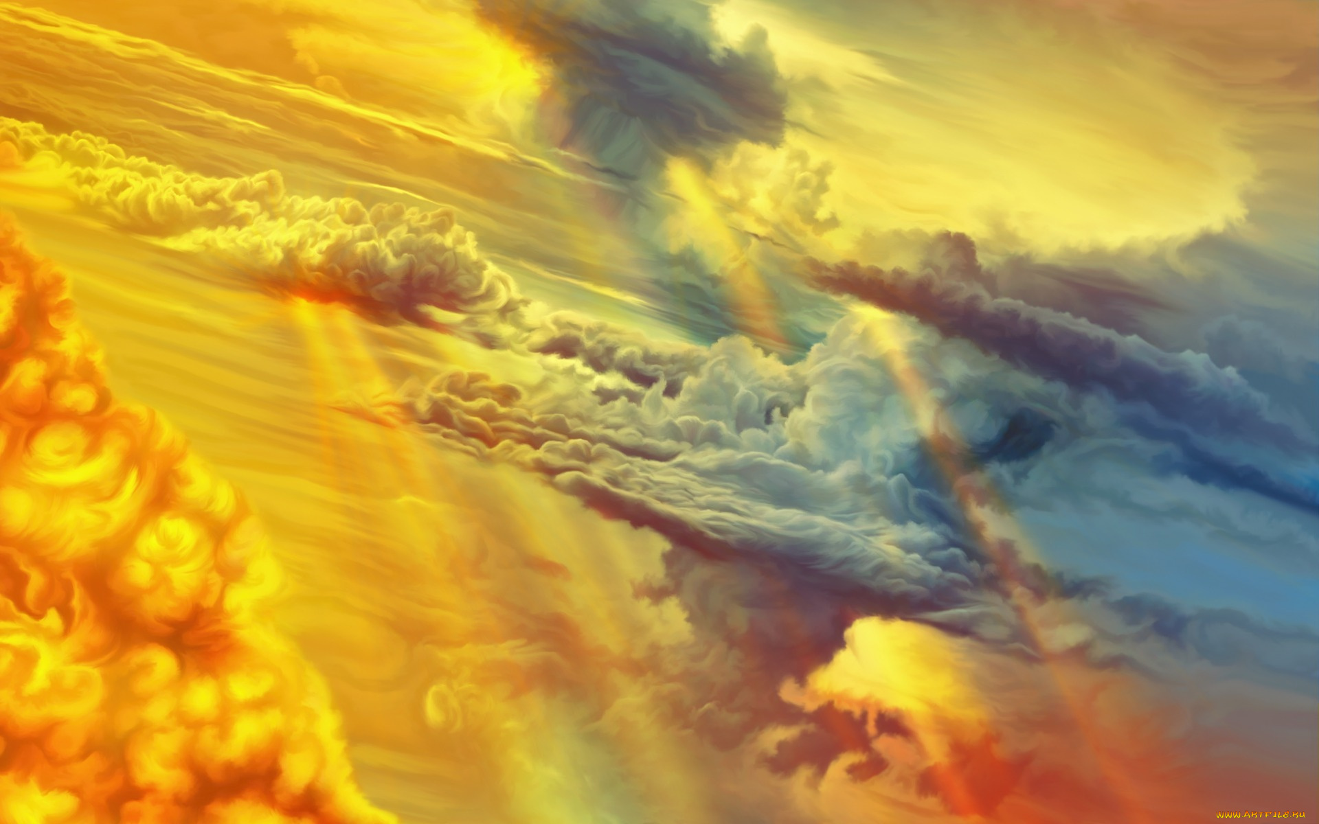 рисованное, природа, облака, закат, небо, by, exobiology