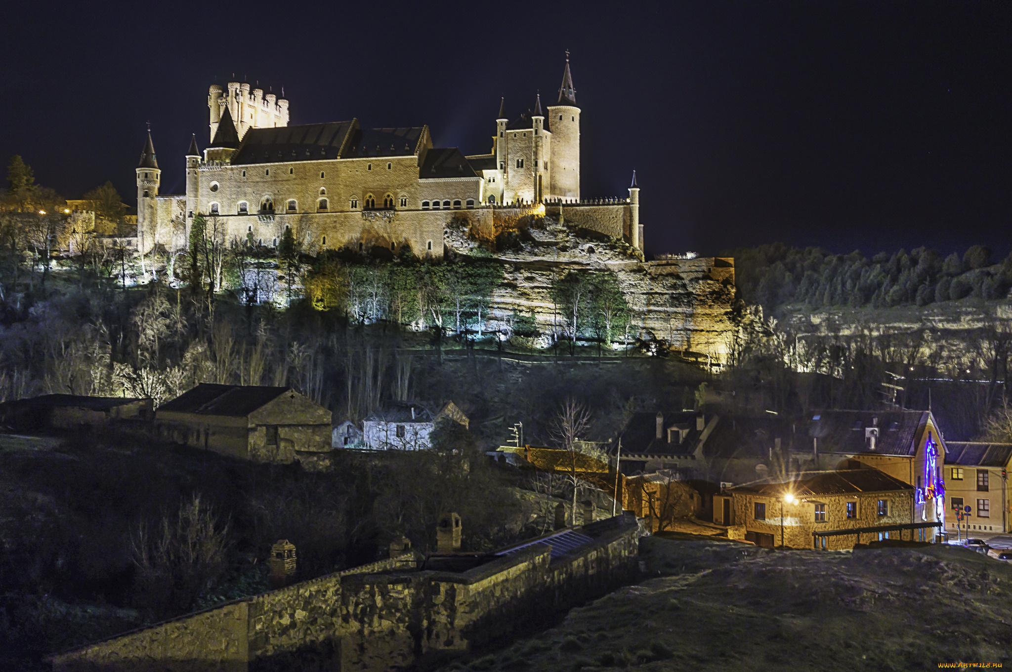 alcazar, noche, города, -, огни, ночного, города, простор