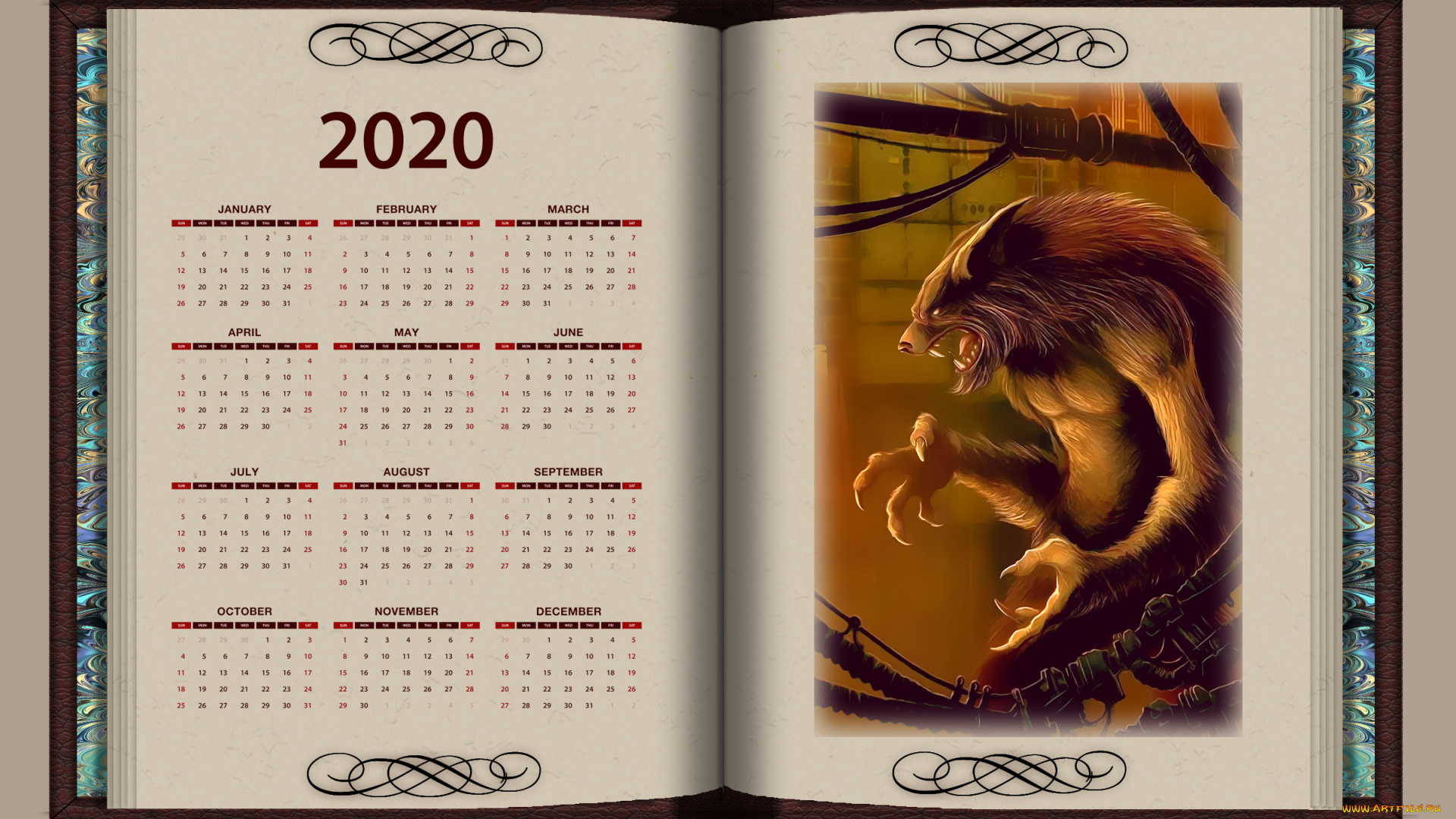календари, фэнтези, книга, оборотень, существо, злой, calendar, 2020