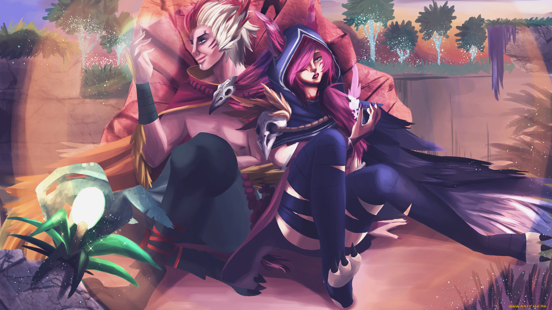 видео, игры, league, of, legends, rakan, xayah, пара, магия