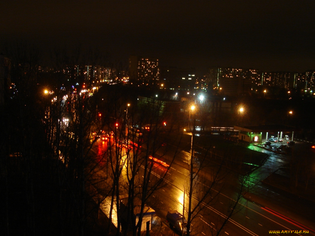 ночная, москва, вид, из, моего, окна, города, россия