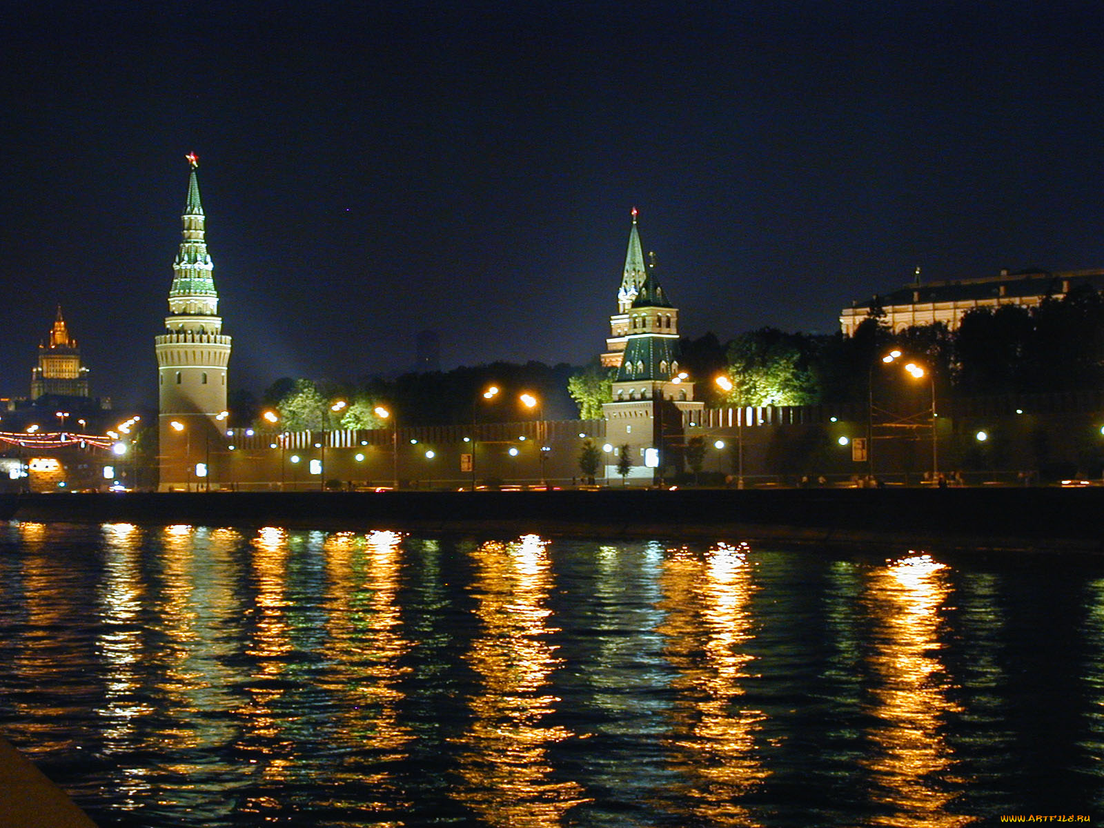 ночной, кремль, города, москва, россия