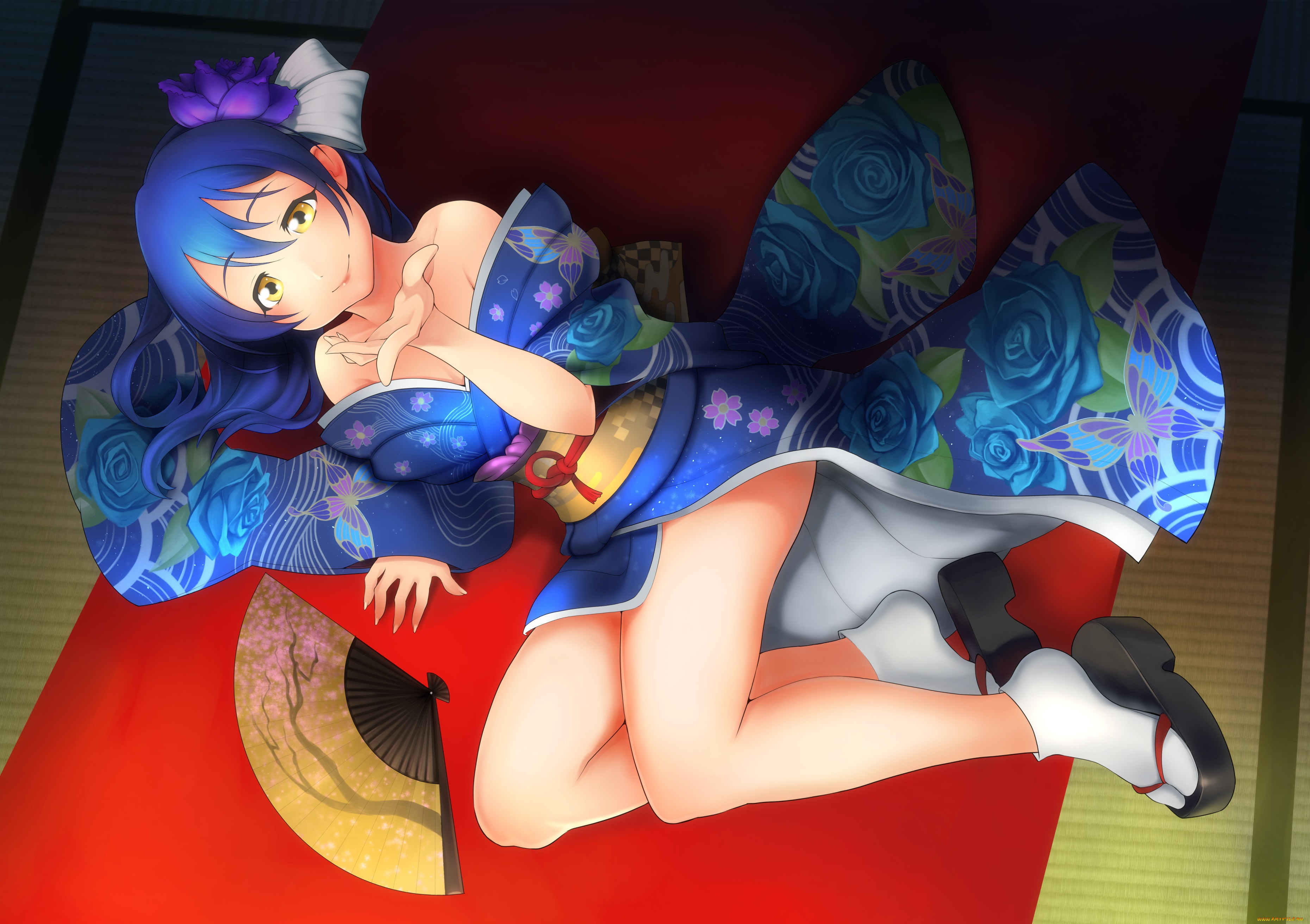 аниме, love, live, , school, idol, project, love, live, school, idol, project, sonoda, umi, tagme-artist, арт, девушка, взгляд, лежит